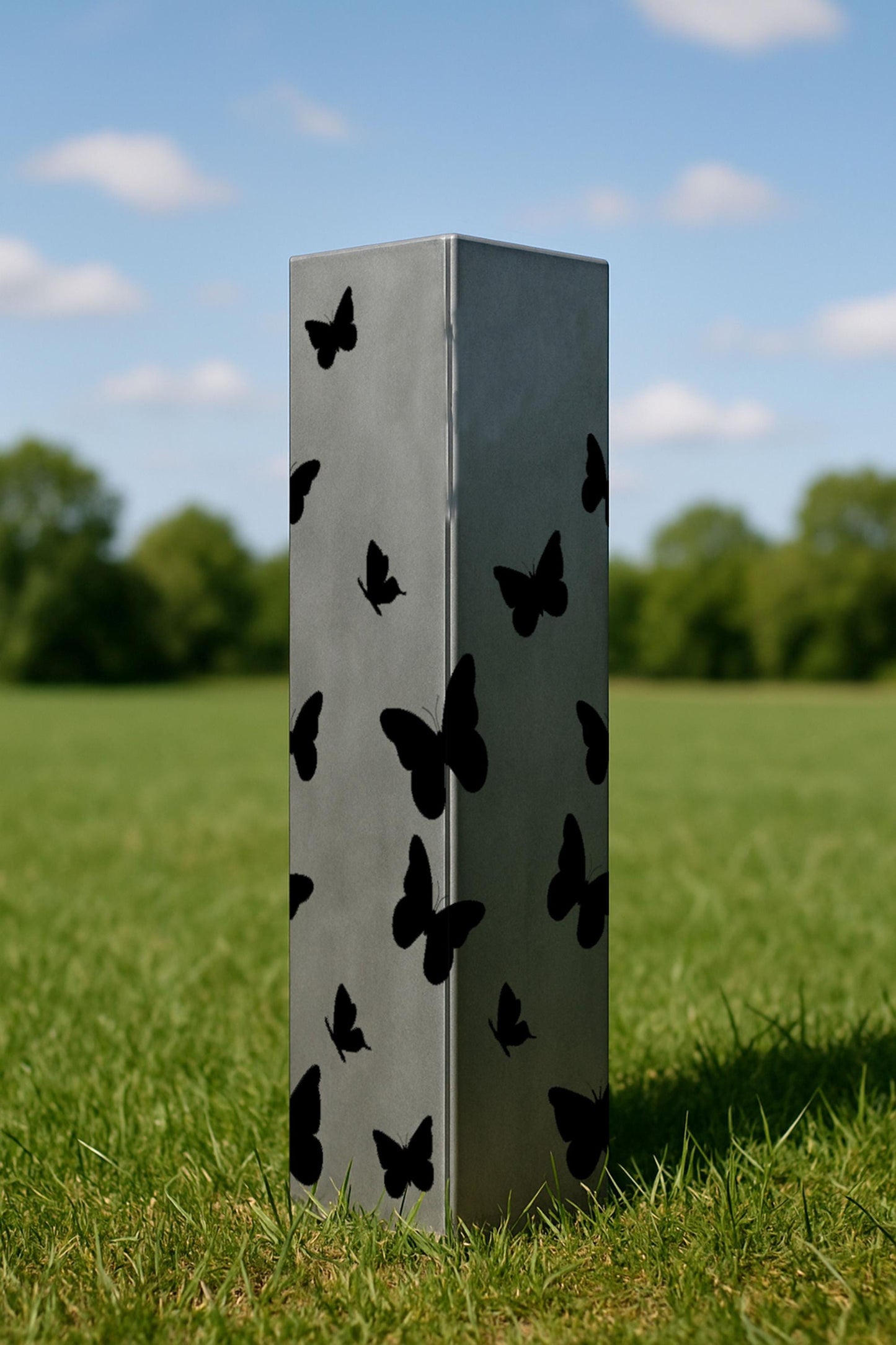 Personalized Garden Column with Butterflies, Metal House Number Yard Post, Rustic Address Pillar, Outdoor Lawn Decor, Raw Steel Art