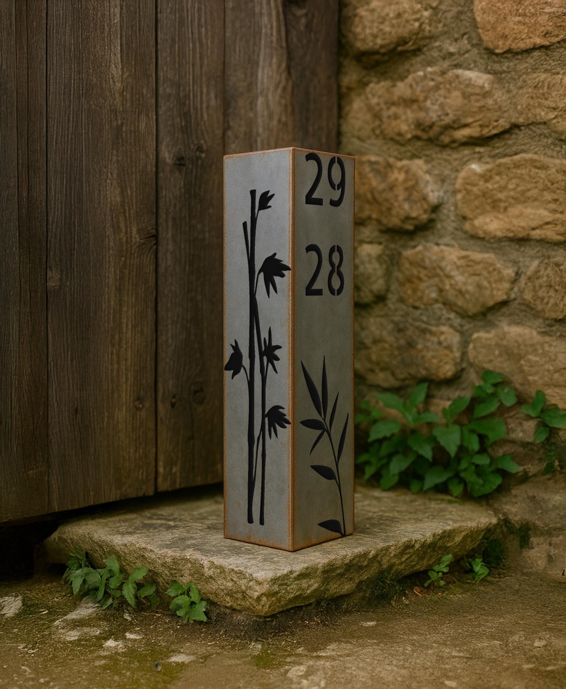 Personalized Garden Column, Metal House Number Pillar, Bamboo Design, Address Post, Outdoor Yard Art