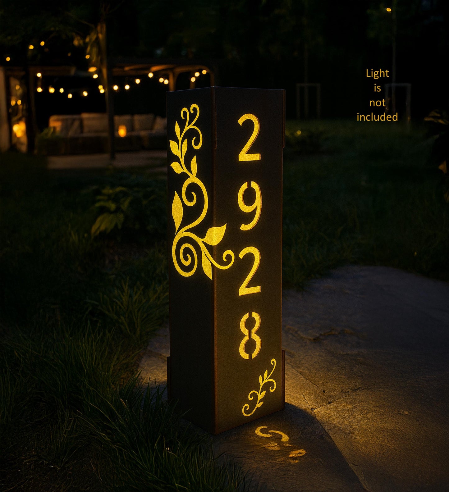 Personalized House Number Column, Custom Garden Address Post, Raw Steel Yard Sign with Leaf Design, Outdoor Metal Pillar for 