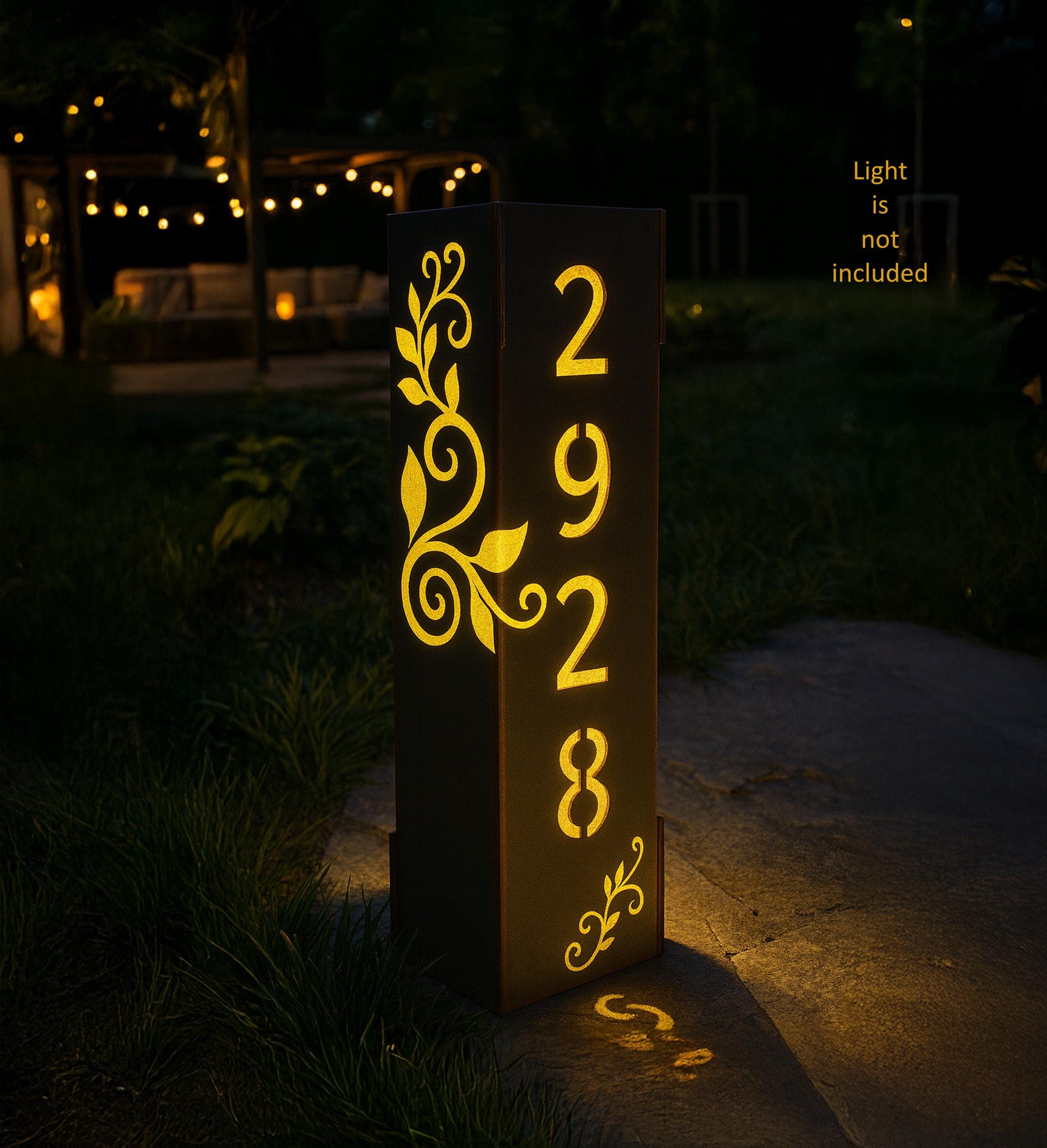 Personalized House Number Column, Custom Garden Address Post, Raw Steel Yard Sign with Leaf Design, Outdoor Metal Pillar for 