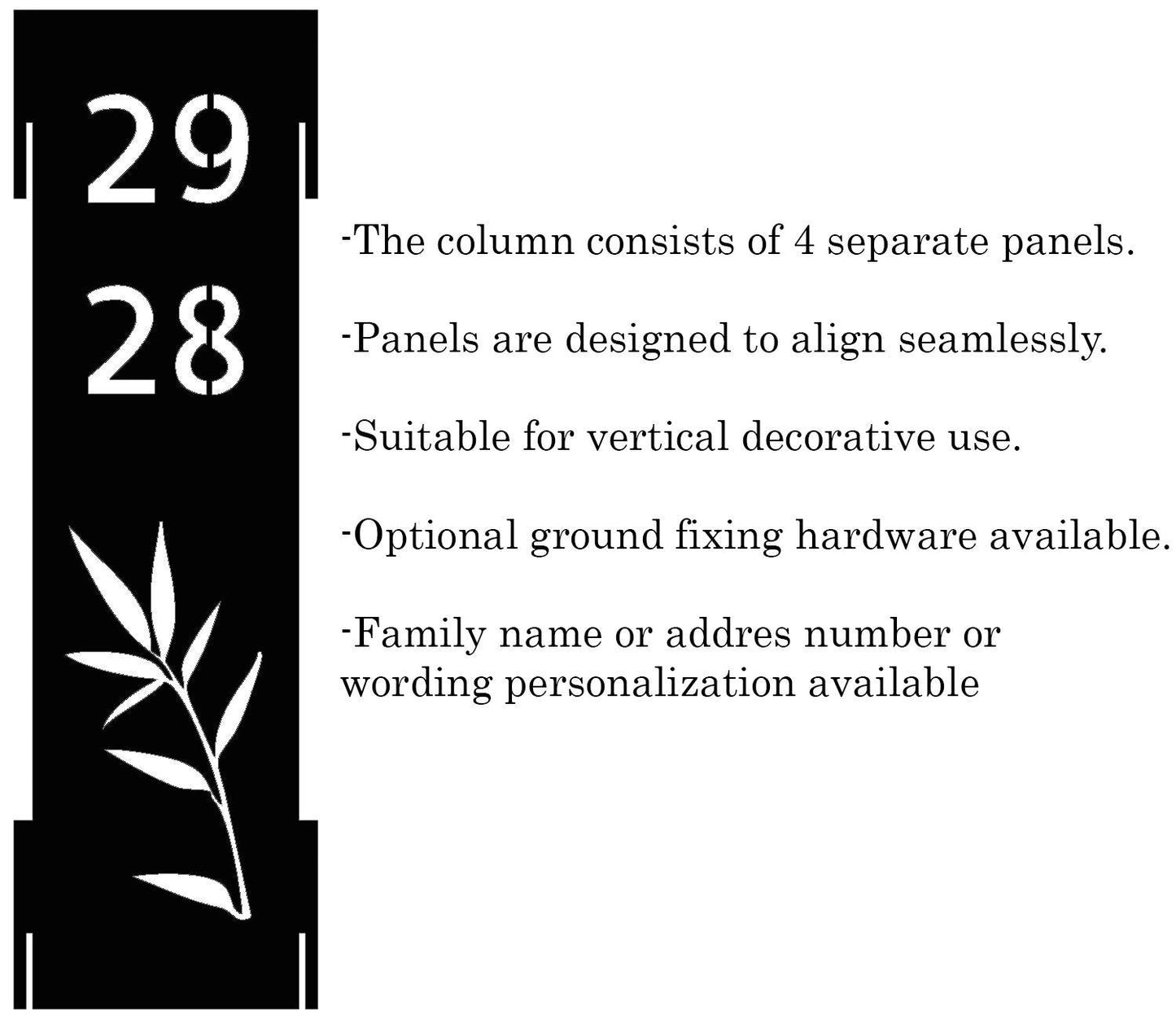 Personalized Garden Column, Metal House Number Pillar, Bamboo Design, Address Post, Outdoor Yard Art