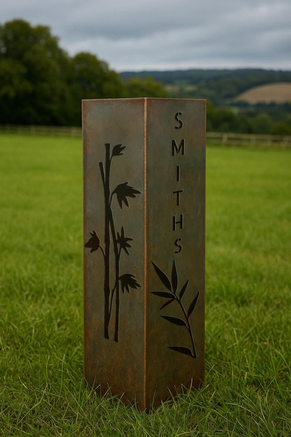 Personalized Garden Column, Metal House Number Pillar, Bamboo Design, Address Post, Outdoor Yard Art
