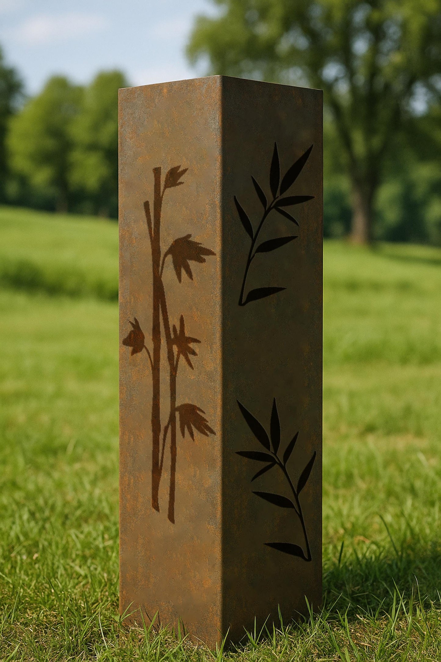 Garden Column House Number Post, Bamboo Metal Address Sign, Modern Garden Light Pillar (No Light), Outdoor Yard Column, Custom Steel Address