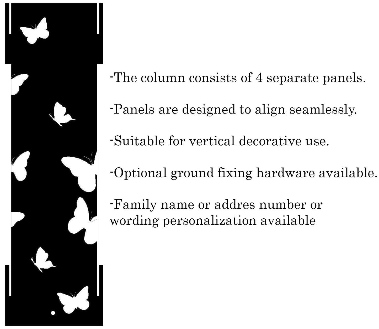 Butterfly Garden Column, Metal Address Post, Modern Landscape Decor