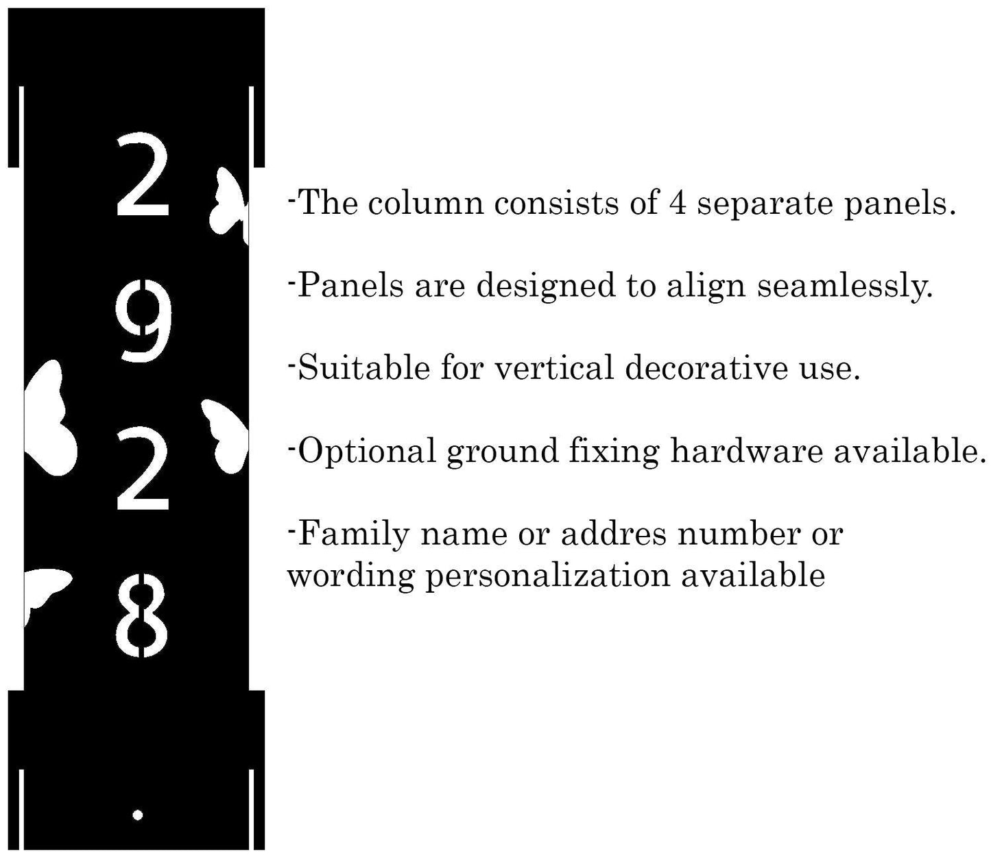 Personalized Garden Column with Butterflies, Metal House Number Yard Post, Rustic Address Pillar, Outdoor Lawn Decor, Raw Steel Art