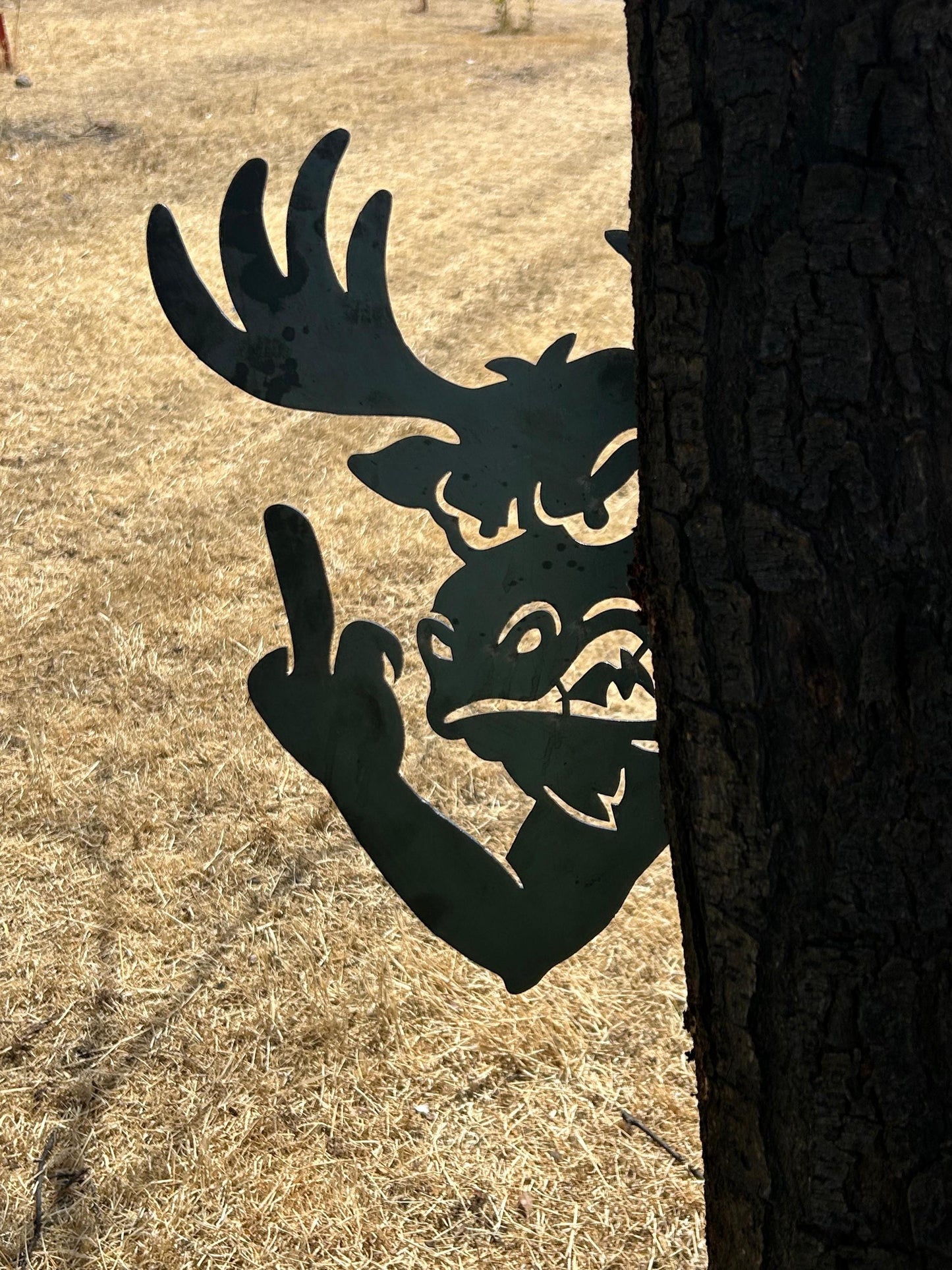 Peek-a-Boo Moose Metal Sign, Funny Deer Tree Yard Decor, Premium 14 Gauge Steel Outdoor Wall Art, Cheeky Prank Cutout Gift for Him