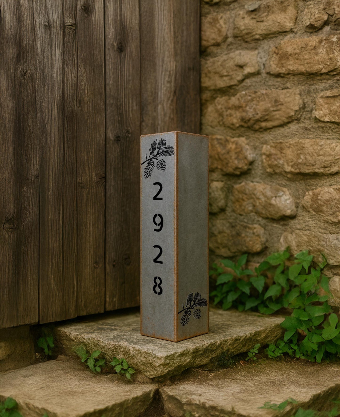 Valentines Day Gift House Number Column, Rustic Metal Address Post for Yard, Custom Outdoor Garden Sign, Raw Steel House Numb