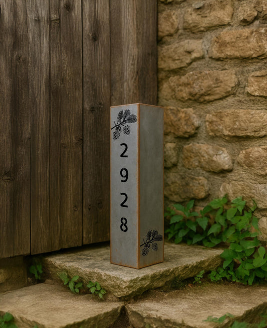 Valentines Day Gift House Number Column, Rustic Metal Address Post for Yard, Custom Outdoor Garden Sign, Raw Steel House Numb