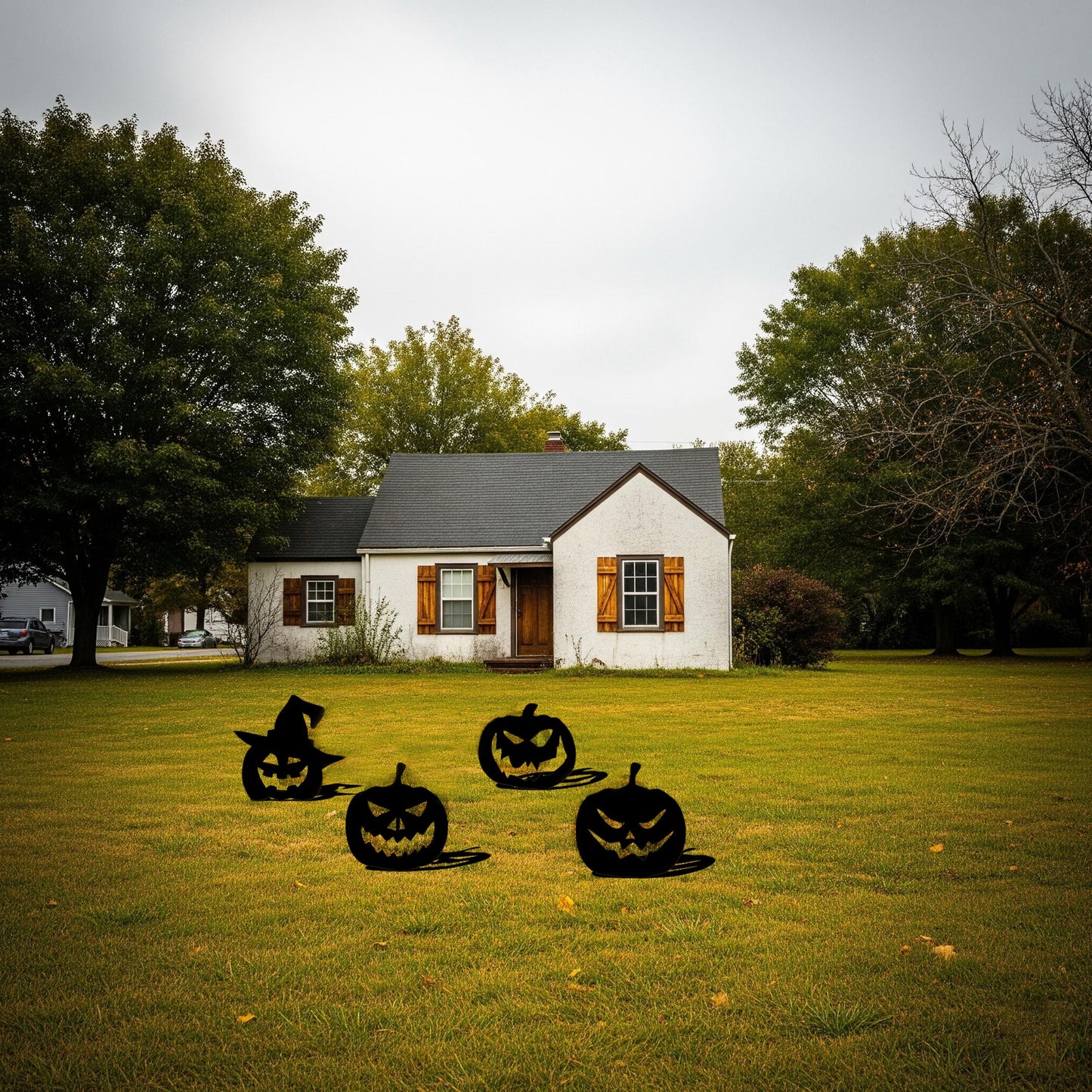 Halloween Pumpkin Garden Stakes, Heavy Duty 14 Gauge Metal Yard Decor, Spooky Outdoor Halloween Display, Painted or Raw Steel