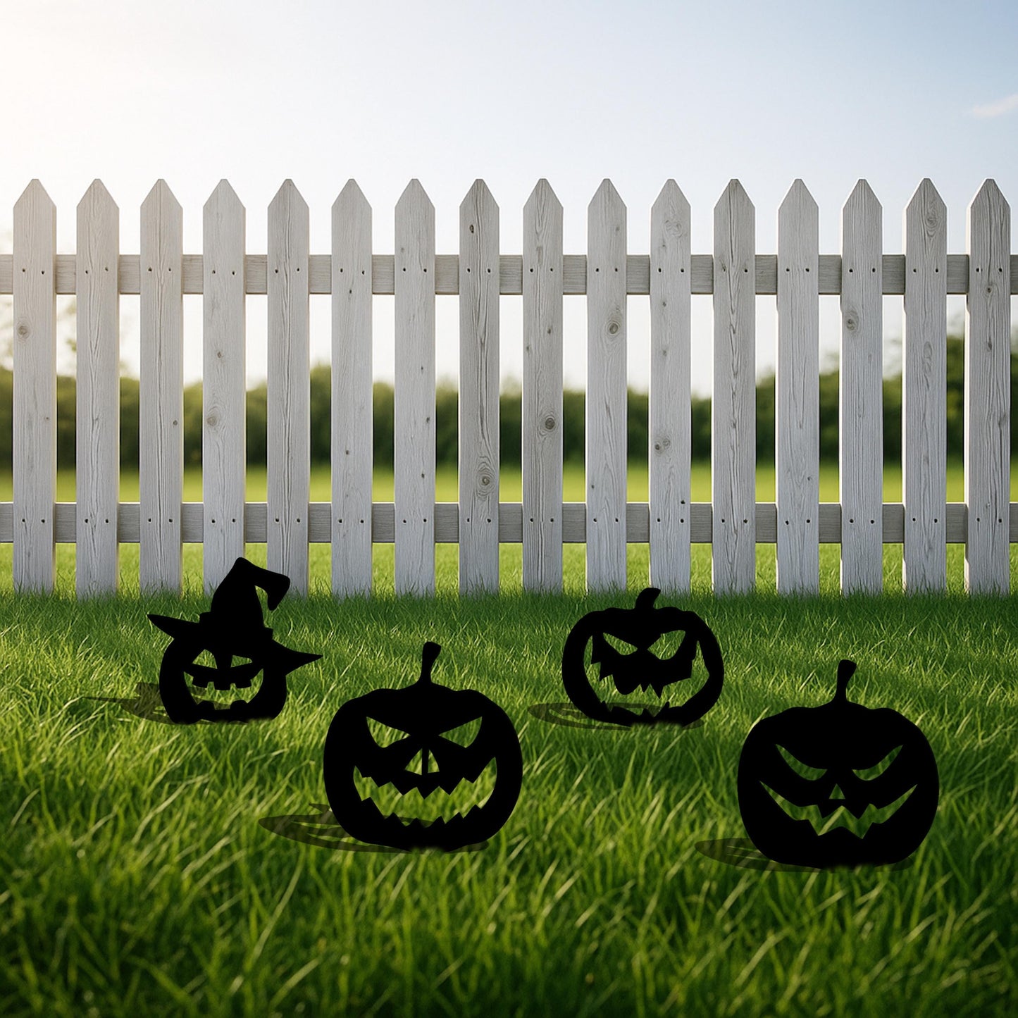 Halloween Metal Garden Stake, White Painted Pumpkin Silhouette, 14 Gauge Heavy Duty Yard Display, Outdoor Halloween Decoration