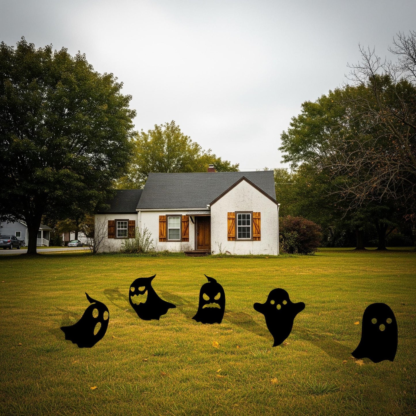 Halloween Ghost Yard Stake, White Painted Metal Silhouettes, 14 Gauge Heavy Duty Outdoor Decor, Spooky Garden Art for Lawn or Fence
