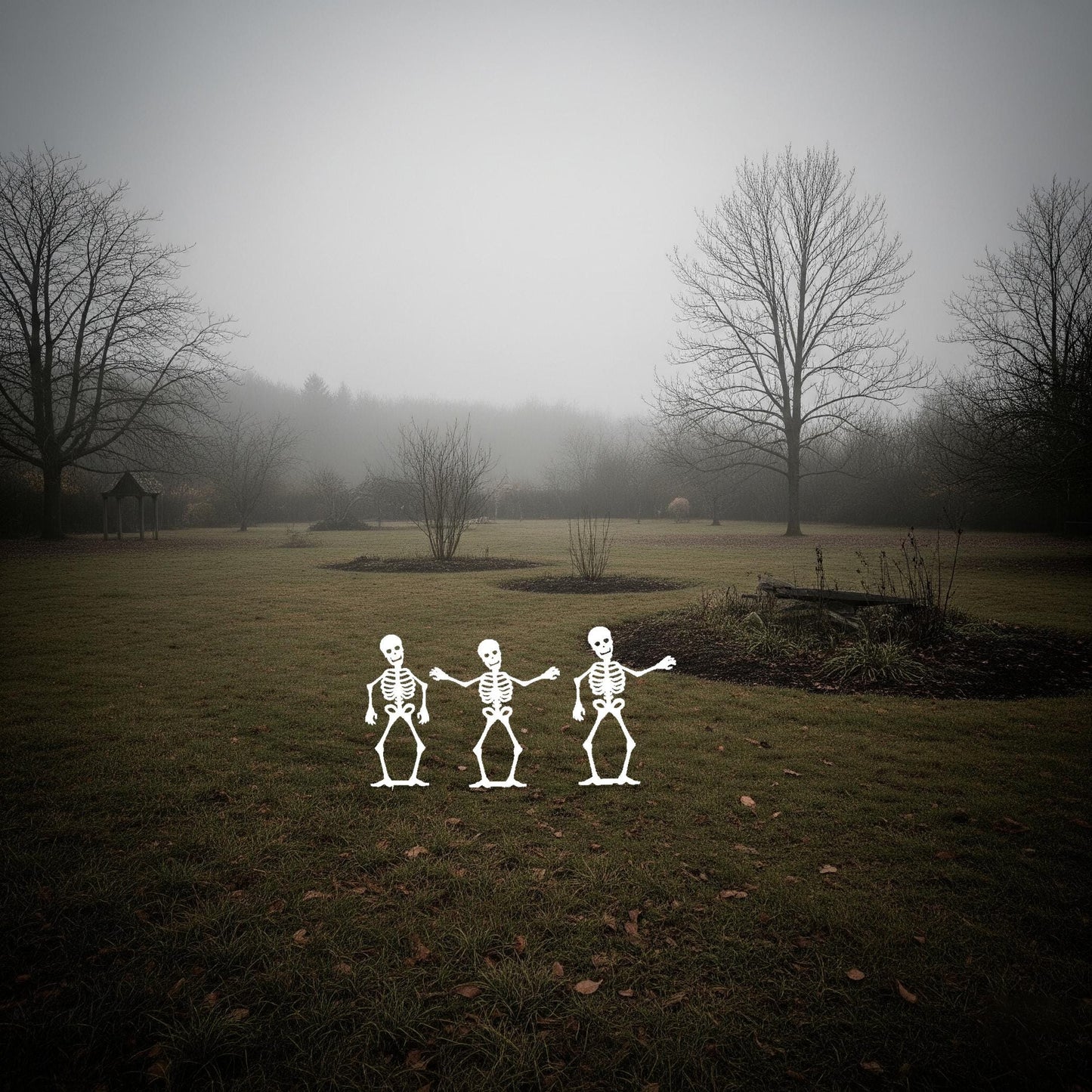 Halloween Metal Garden Stake, White Painted Skeleton Silhouettes, 14 Gauge Heavy Duty Yard Display, Outdoor Halloween Decoration