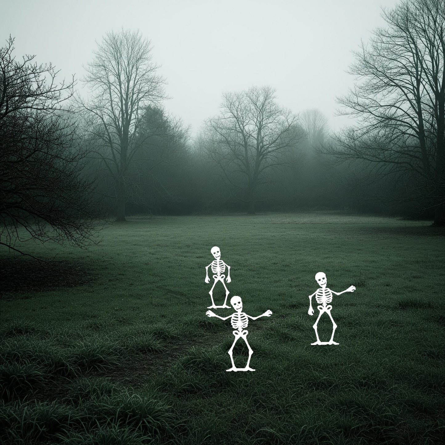 Halloween Metal Garden Stake, White Painted Skeleton Silhouettes, 14 Gauge Heavy Duty Yard Display, Outdoor Halloween Decoration