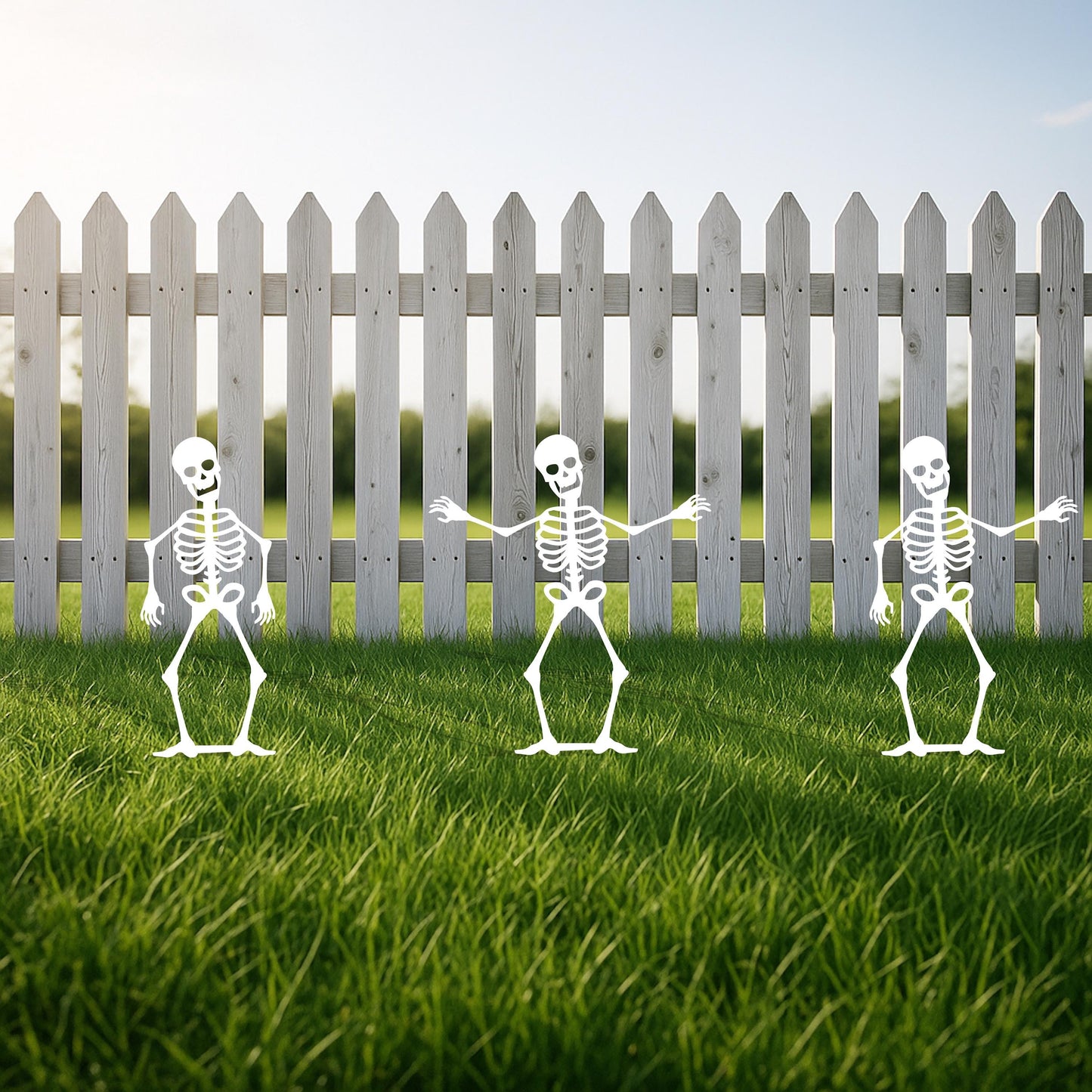 Halloween Metal Garden Stake, White Painted Skeleton Silhouettes, 14 Gauge Heavy Duty Yard Display, Outdoor Halloween Decoration