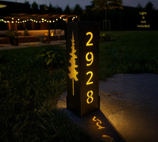 Custom Metal Address Column with House Numbers,  Modern Steel Yard Sign