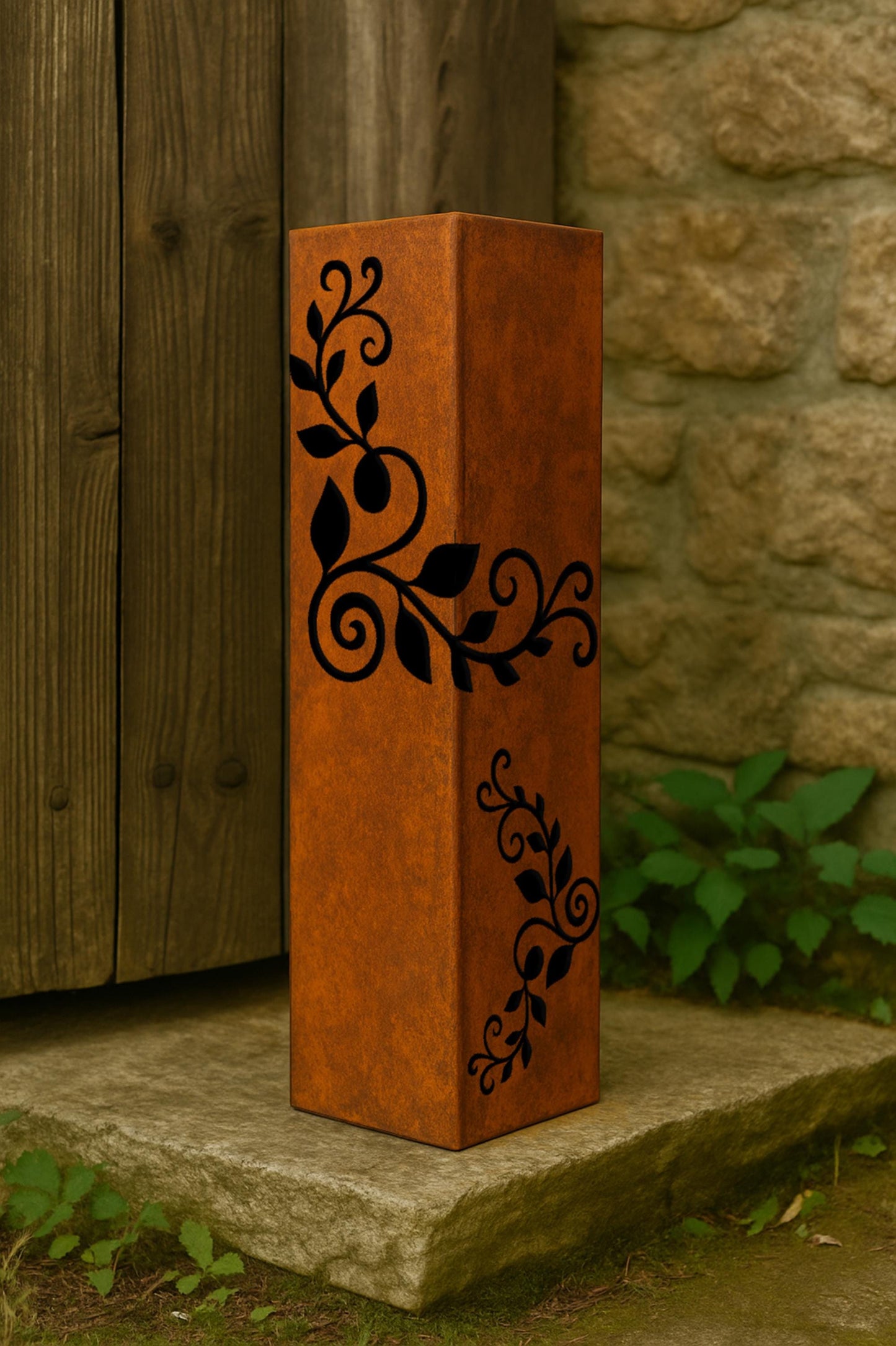 Personalized House Number Column, Custom Garden Address Post, Raw Steel Yard Sign with Leaf Design, Outdoor Metal Pillar for Driveway & Lawn