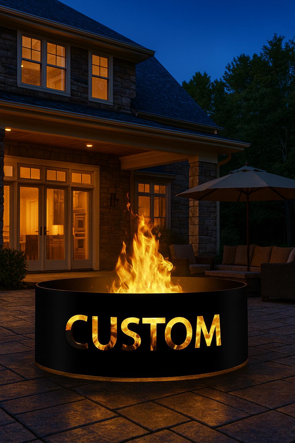 Custom Metal Fire Pit with Name or Logo, Personalized Fire Ring for Backyard, Outdoor Steel Firepit, Wood Burning Patio Pit