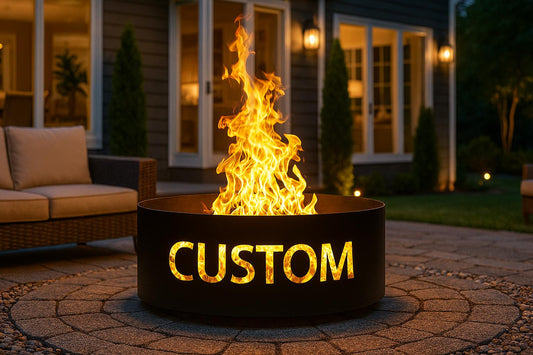 Custom Metal Fire Pit with Name or Logo, Personalized Fire Ring for Backyard, Outdoor Steel Firepit, Wood Burning Patio Pit