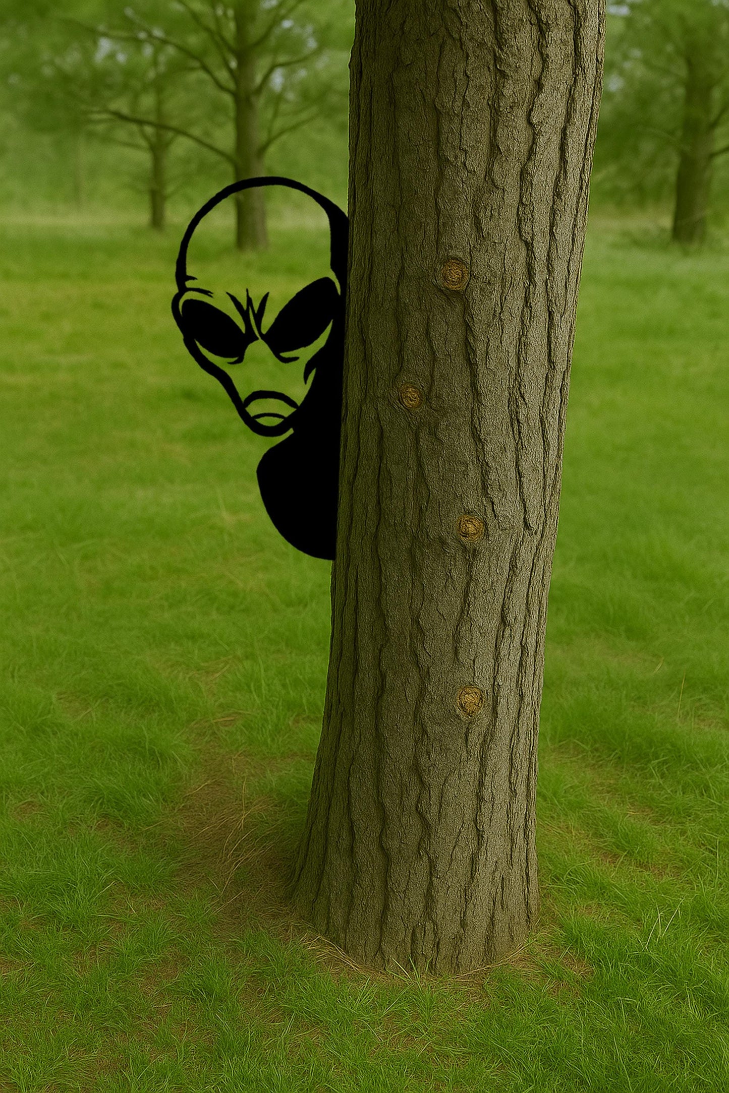 Funny Peek-a-Boo Alien Metal Sign, UFO Yard Art, Outdoor Prank Cutout, 14 Gauge Steel Tree Decor, Halloween Gift, Halloween Yard Decor