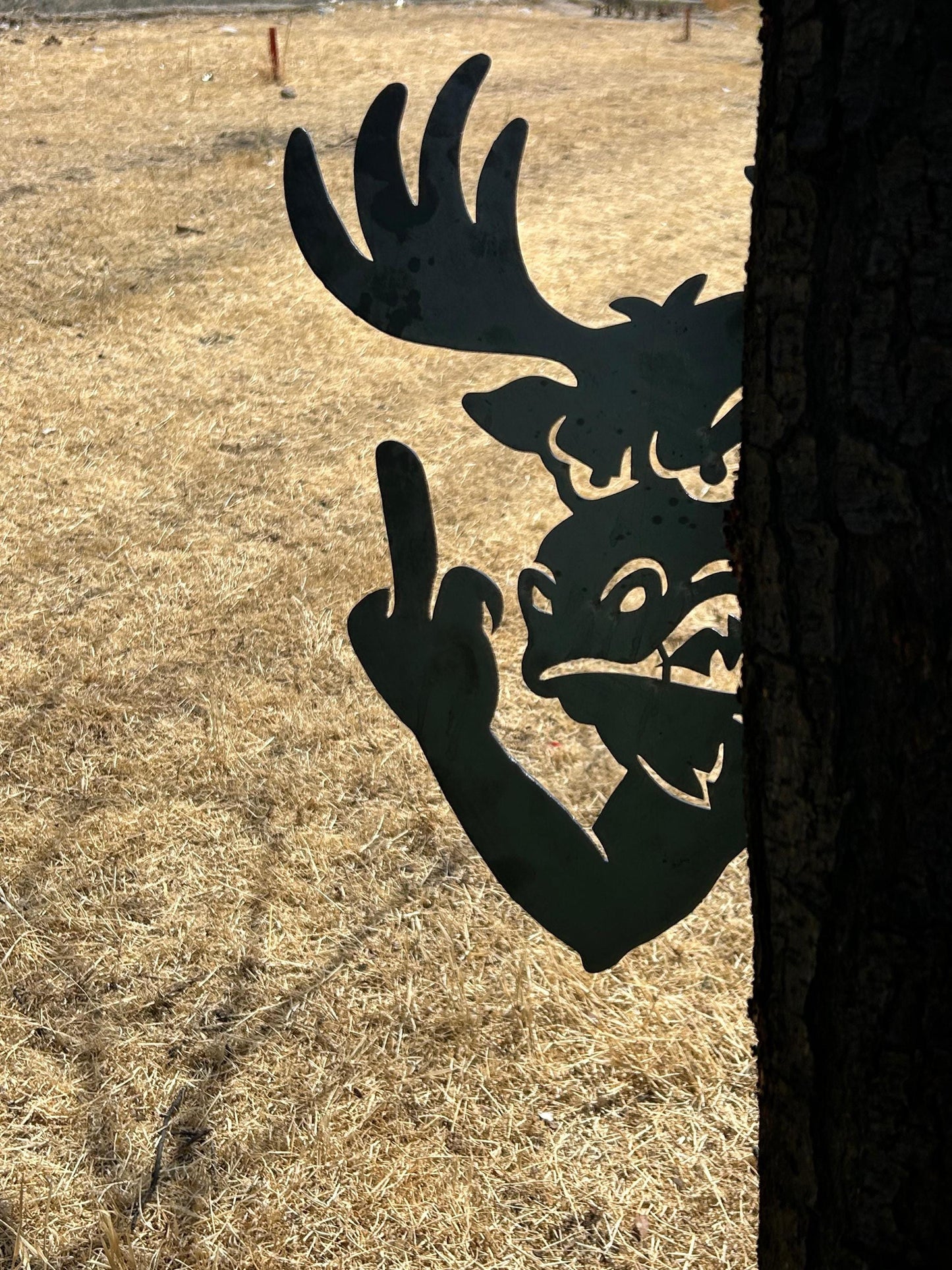 Peek-a-Boo Moose Metal Sign, Funny Deer Tree Yard Decor, Premium 14 Gauge Steel Outdoor Wall Art, Cheeky Prank Cutout Gift for Him