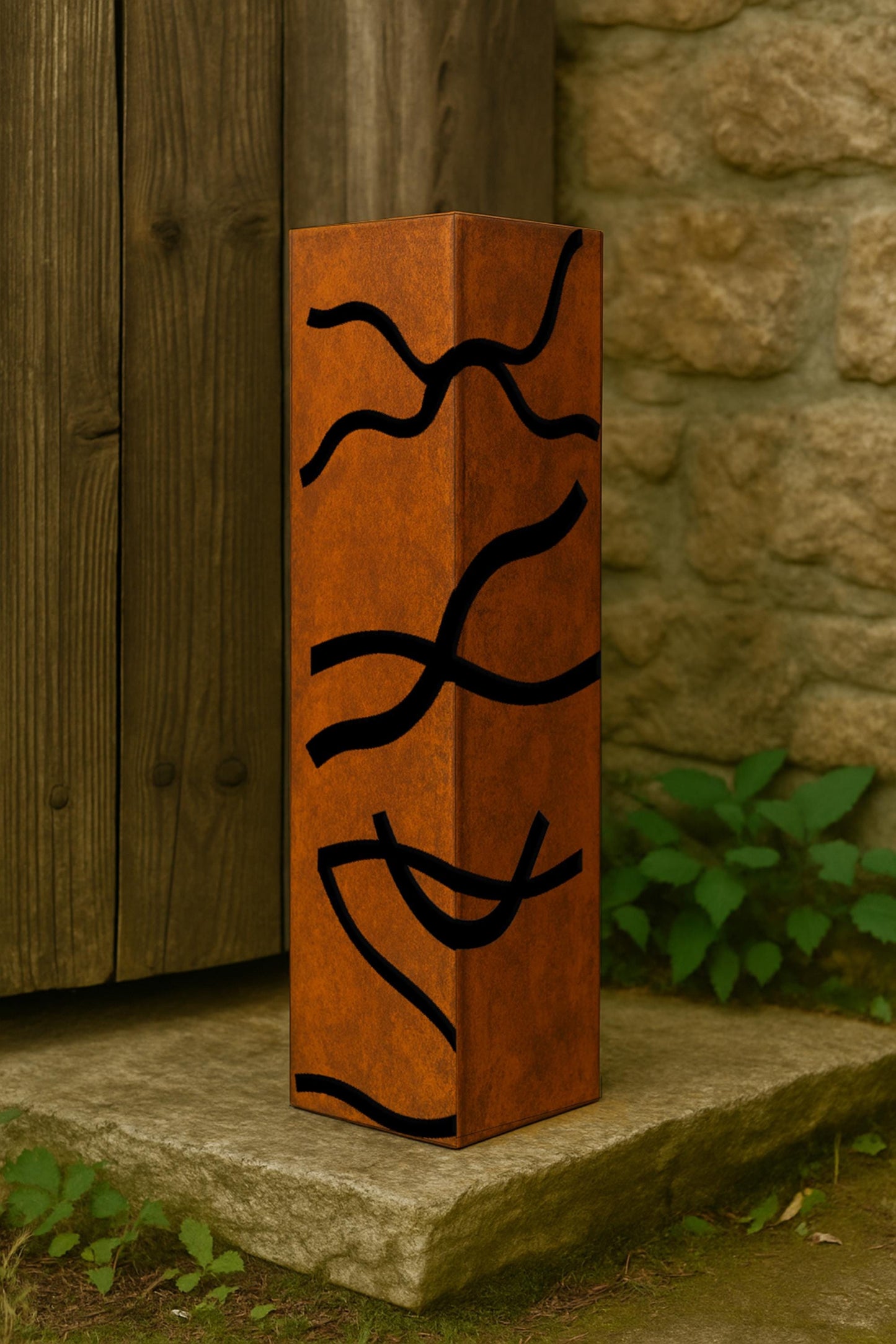 Metal Garden Address Column, Modern Steel Yard Pillar with Custom House Numbers