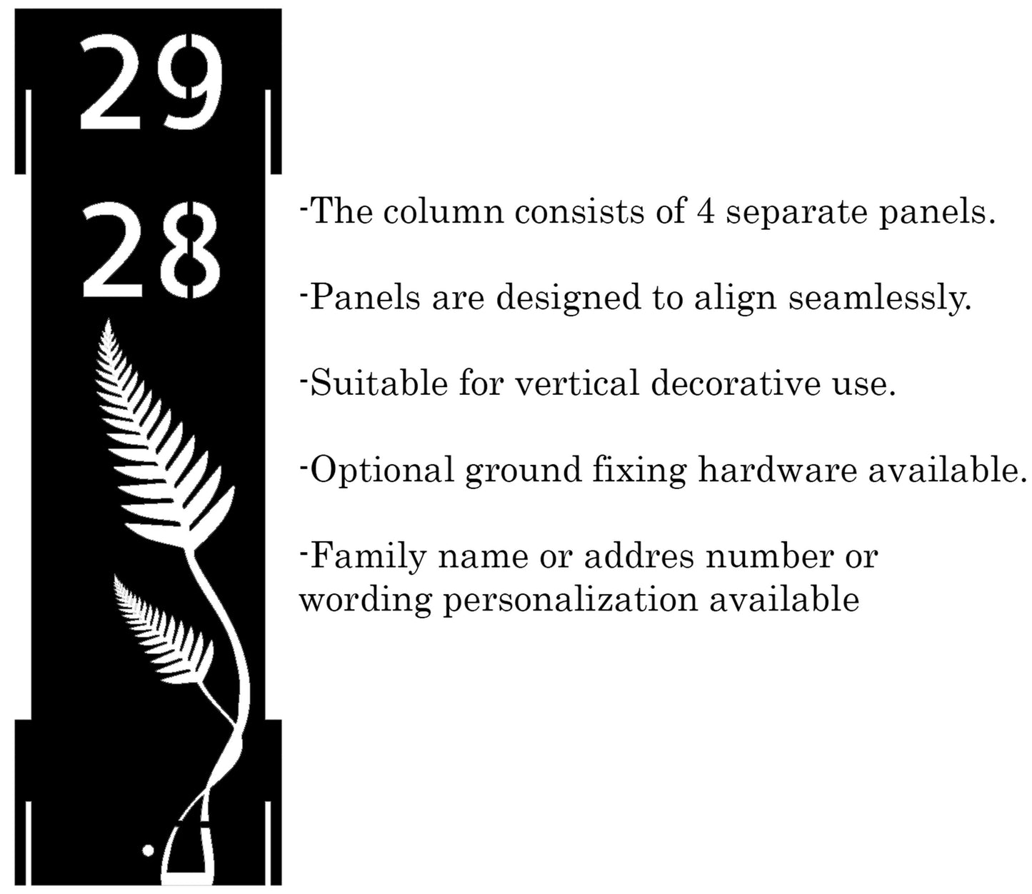Fern Leaf House Number Column, Rustic Steel Address Pillar for Yard