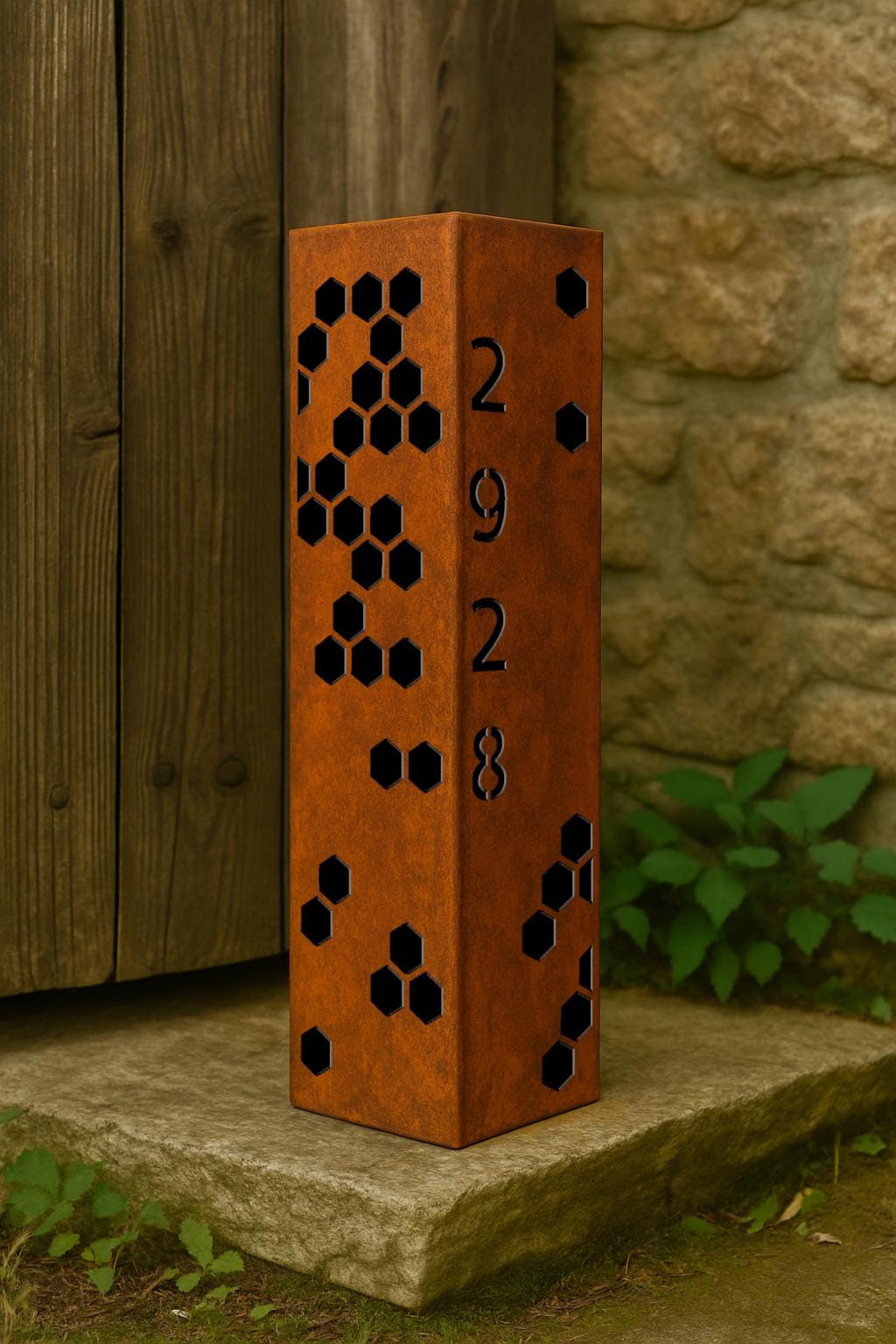 Valentine’s Day Gift for Him, House Number Column, Rustic Metal Address Post for Yard, Custom Outdoor Garden Sign, Raw Steel Address Pillar