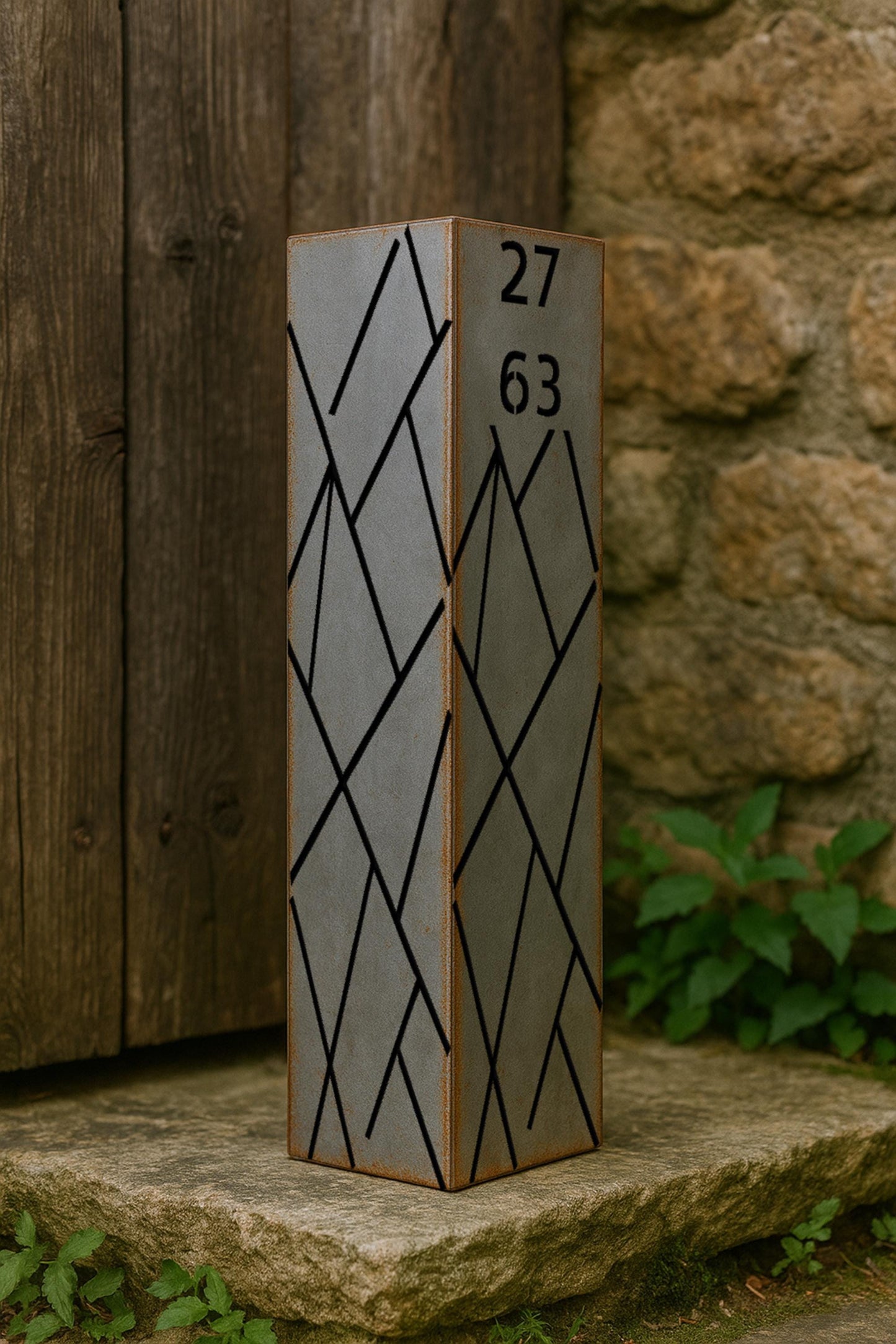 Modern Metal Garden Column, Geometric Light Cutout Yard Art, Outdoor Landscape Pillar, Steel Garden Decor