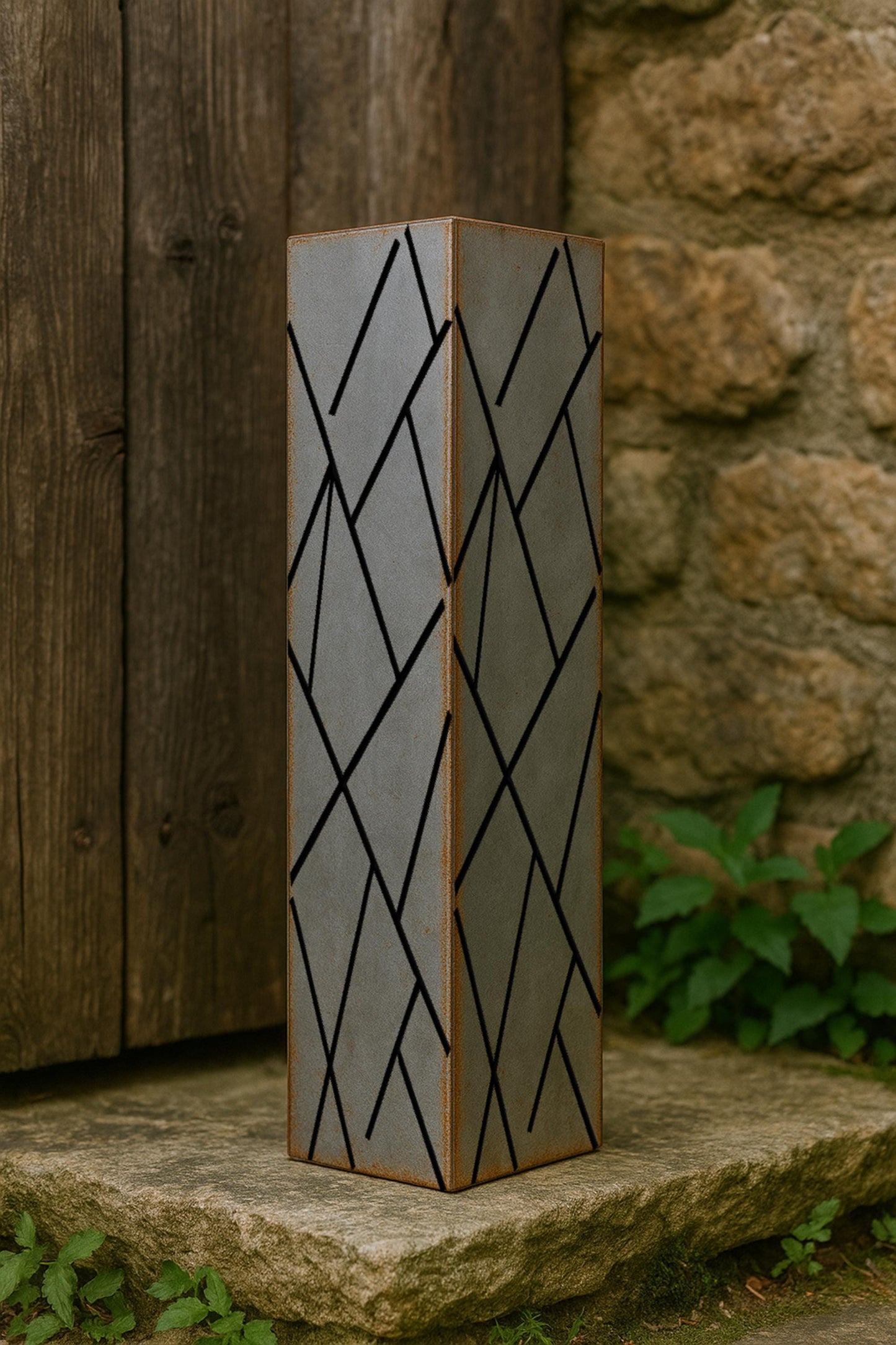 Modern Metal Garden Column, Geometric Light Cutout Yard Art, Outdoor Landscape Pillar, Steel Garden Decor