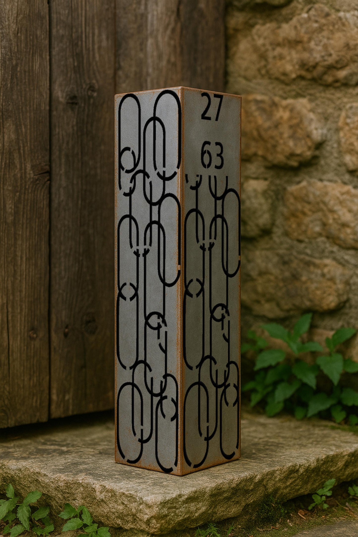 Decorative Metal Garden Column Pillar, Modern Outdoor Yard Post Sculpture, Steel Landscape Accent, Rustic Garden Decor, House Number Column