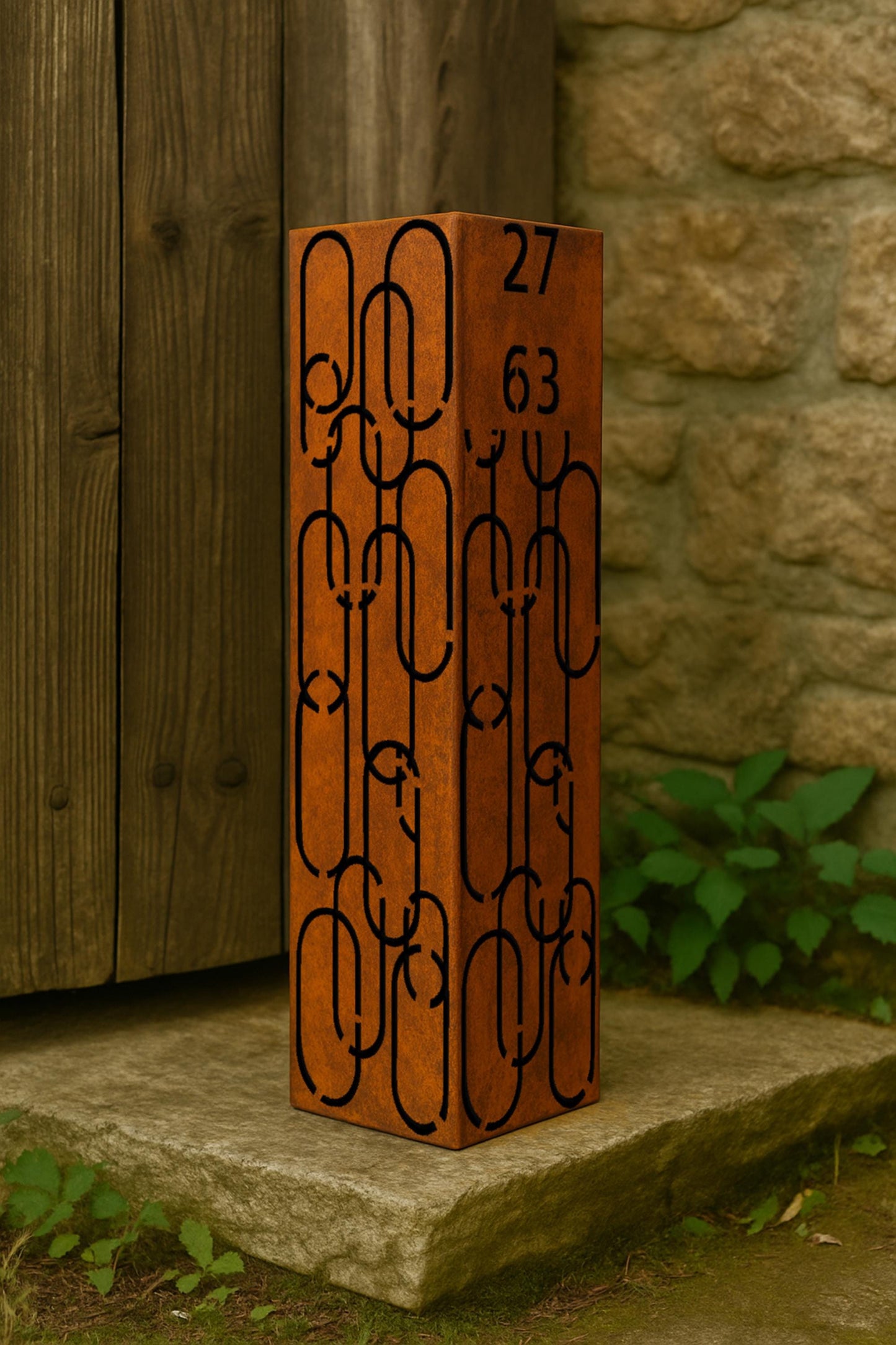 Decorative Metal Garden Column Pillar, Modern Outdoor Yard Post Sculpture, Steel Landscape Accent, Rustic Garden Decor, House Number Column
