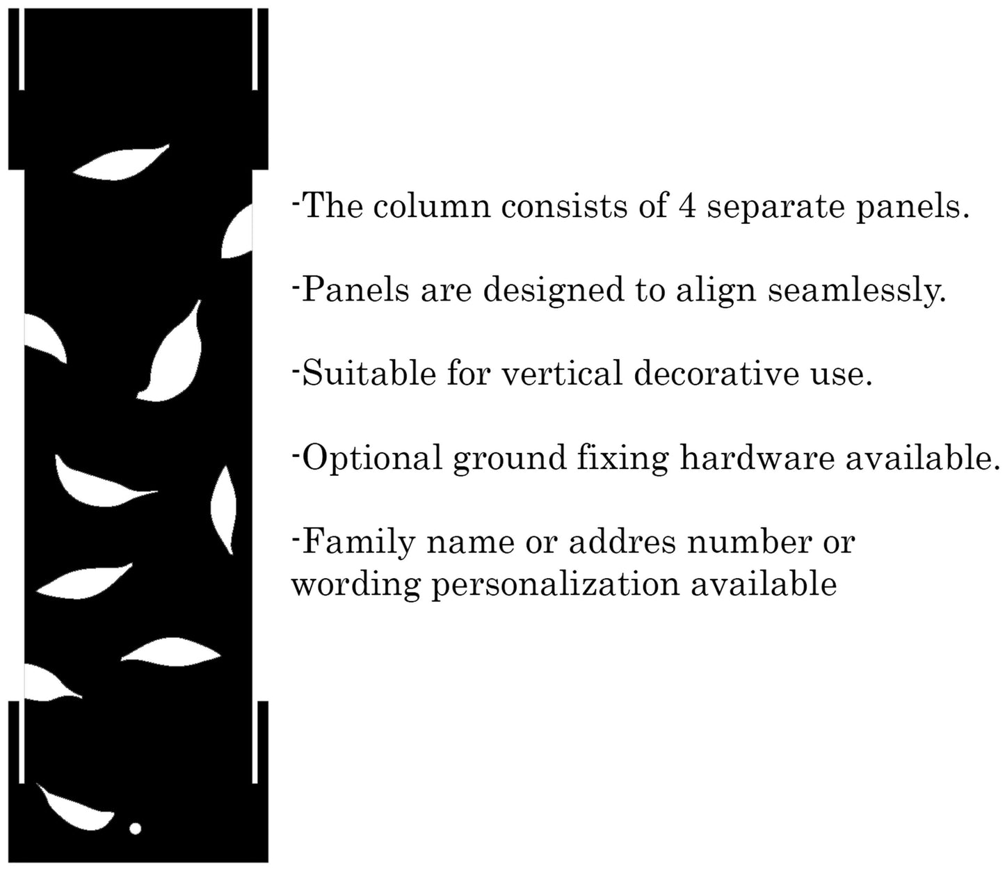 Personalized Metal Garden Column, Leaf Cutouts, Rustic Address Light Post