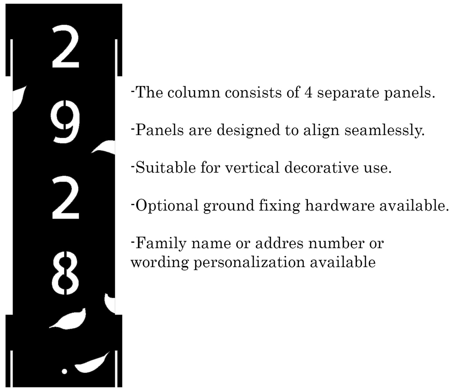Personalized Metal Garden Column, Leaf Cutouts, Rustic Address Light Post