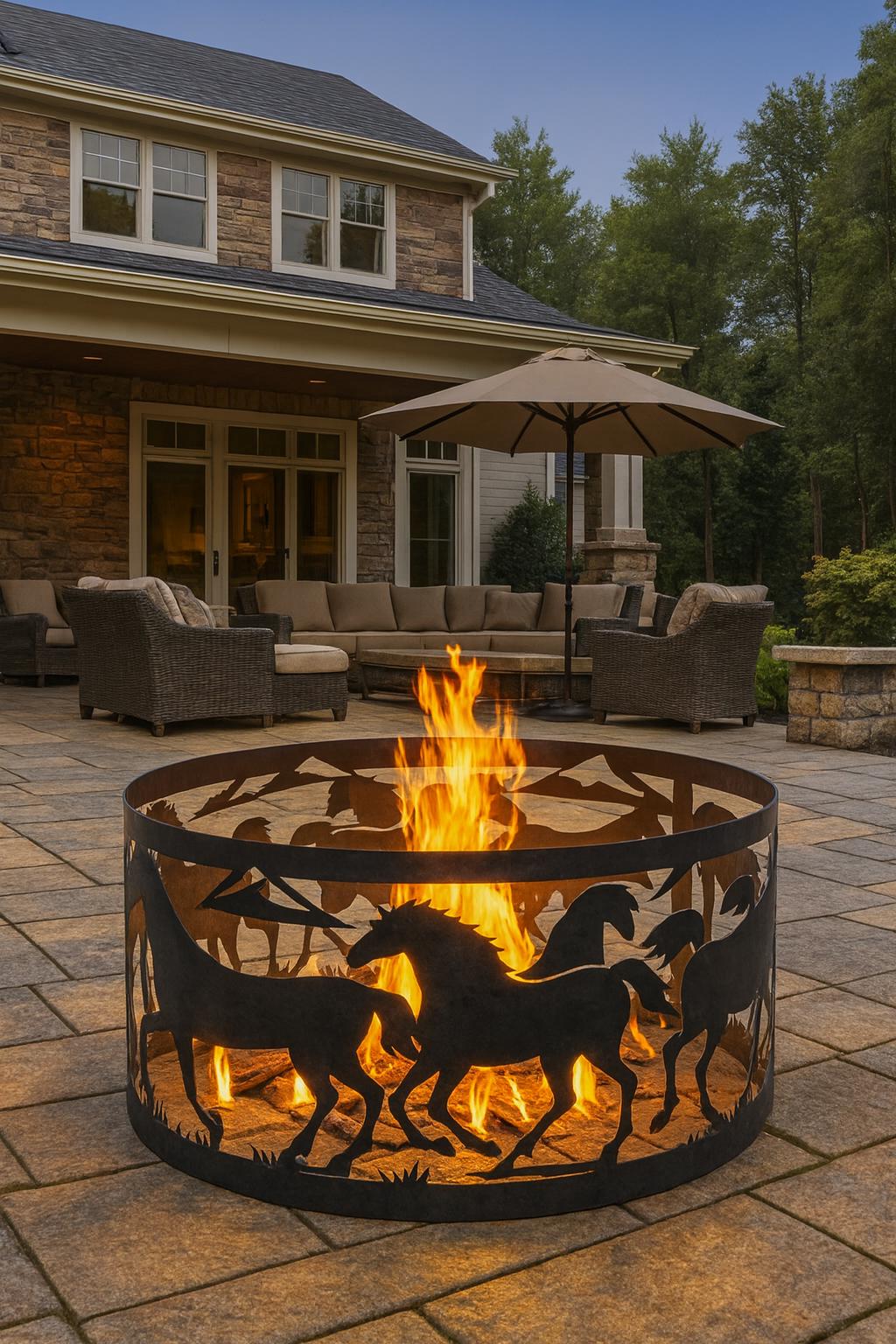 Personalized Horse Fire Pit Ring, Custom Metal Outdoor Fire Pit with Family Name, Rustic Farmhouse Campfire Ring, Western Gift