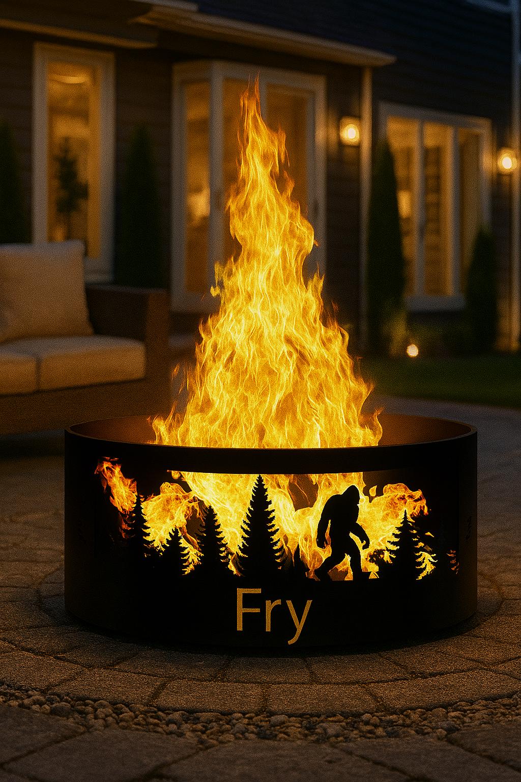 Bigfoot Fire Pit, Custom Metal Fire Ring with Name, Personalized Steel Firepit for Backyard, Outdoor Bonfire Ring, Christmas Gift for Him