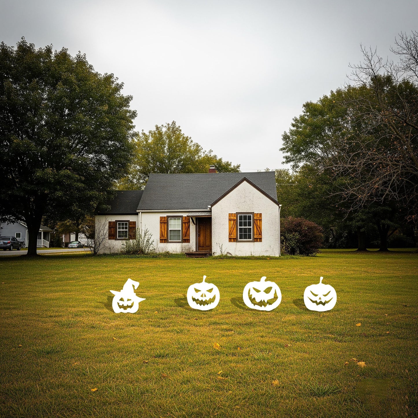 Halloween Metal Garden Stake, White Painted Pumpkin Silhouette, 14 Gauge Heavy Duty Yard Display, Outdoor Halloween Decoration