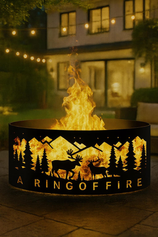 Personalized Deer Fire Pit Ring, Custom Gift for Him, Rustic Outdoor Fire Pit, Heavy Duty Steel Firepit, Christmas Gift for Him