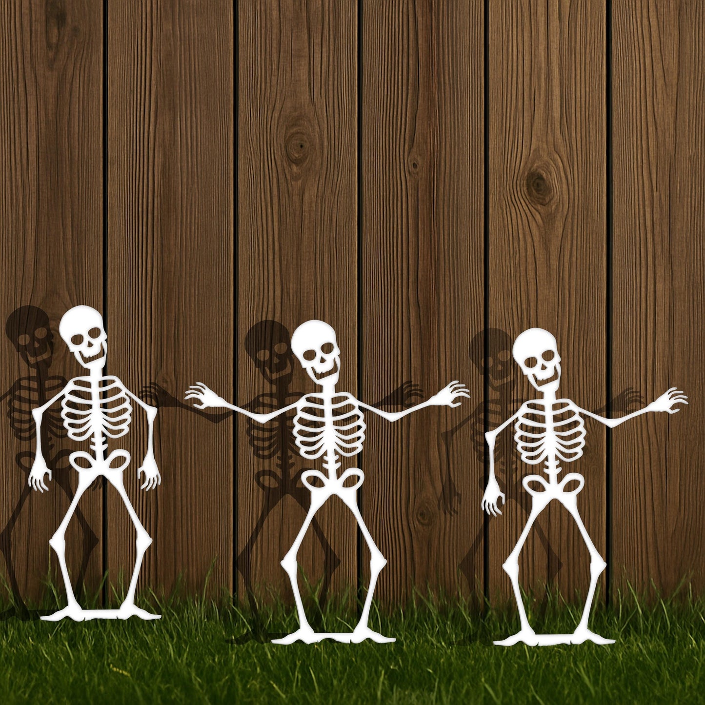 Halloween Metal Garden Stake, White Painted Skeleton Silhouettes, 14 Gauge Heavy Duty Yard Display, Outdoor Halloween Decoration