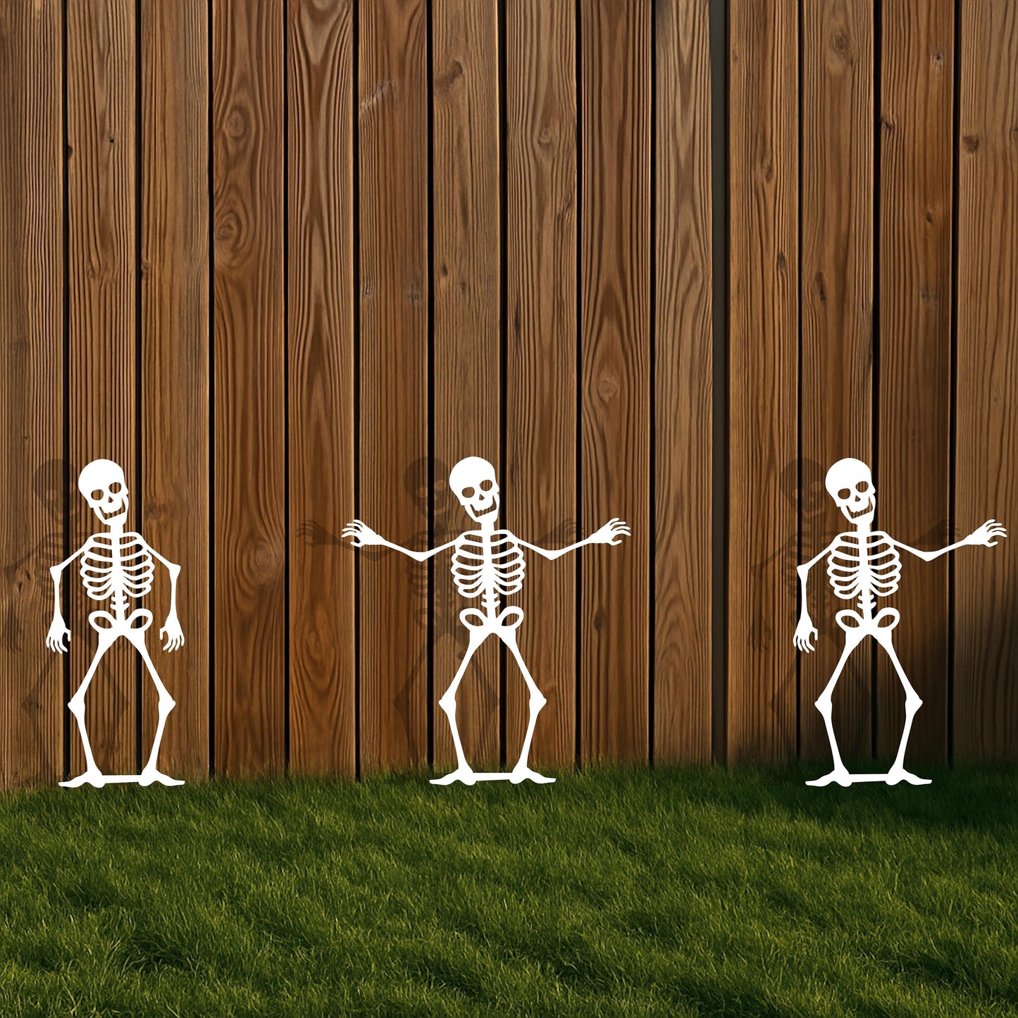 Halloween Metal Garden Stake, White Painted Skeleton Silhouettes, 14 Gauge Heavy Duty Yard Display, Outdoor Halloween Decorat