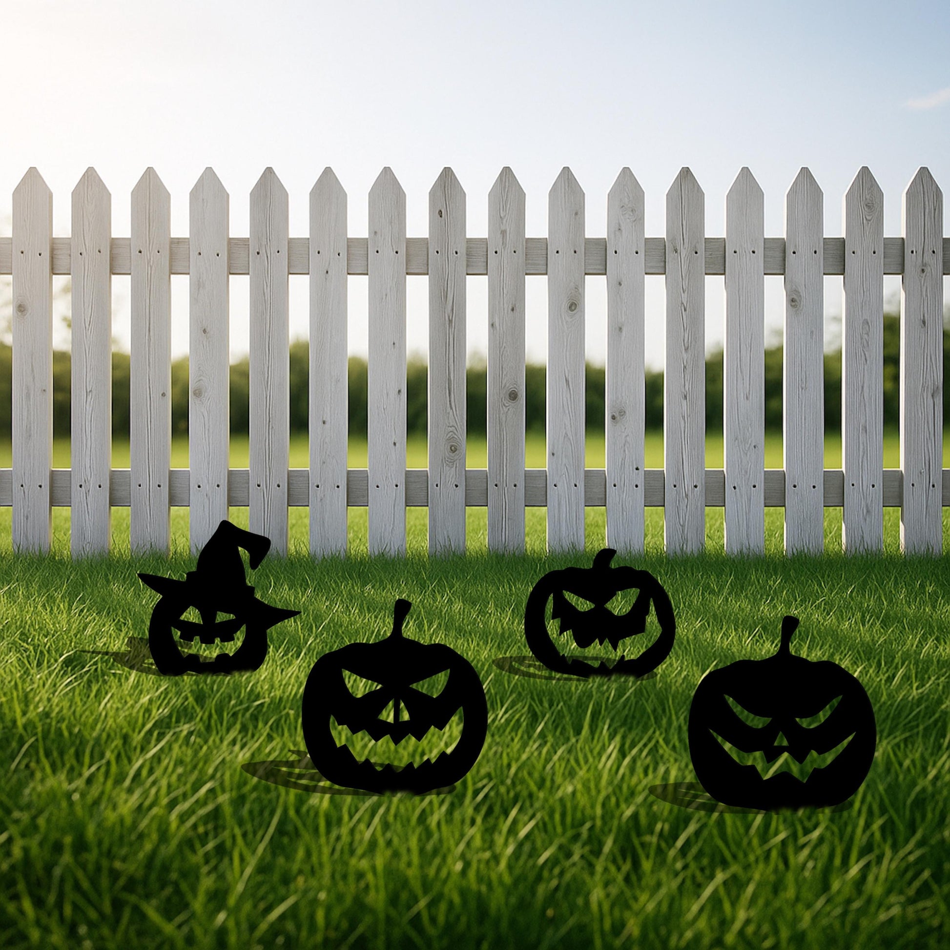 Halloween Pumpkin Garden Stakes, Heavy Duty 14 Gauge Metal Yard Decor, Spooky Outdoor Halloween Display, Painted or Raw Steel