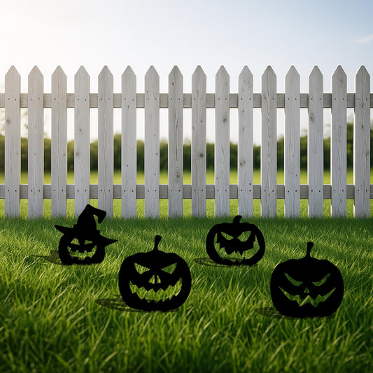 Halloween Pumpkin Garden Stakes, Heavy Duty 14 Gauge Metal Yard Decor, Spooky Outdoor Halloween Display, Painted or Raw Steel