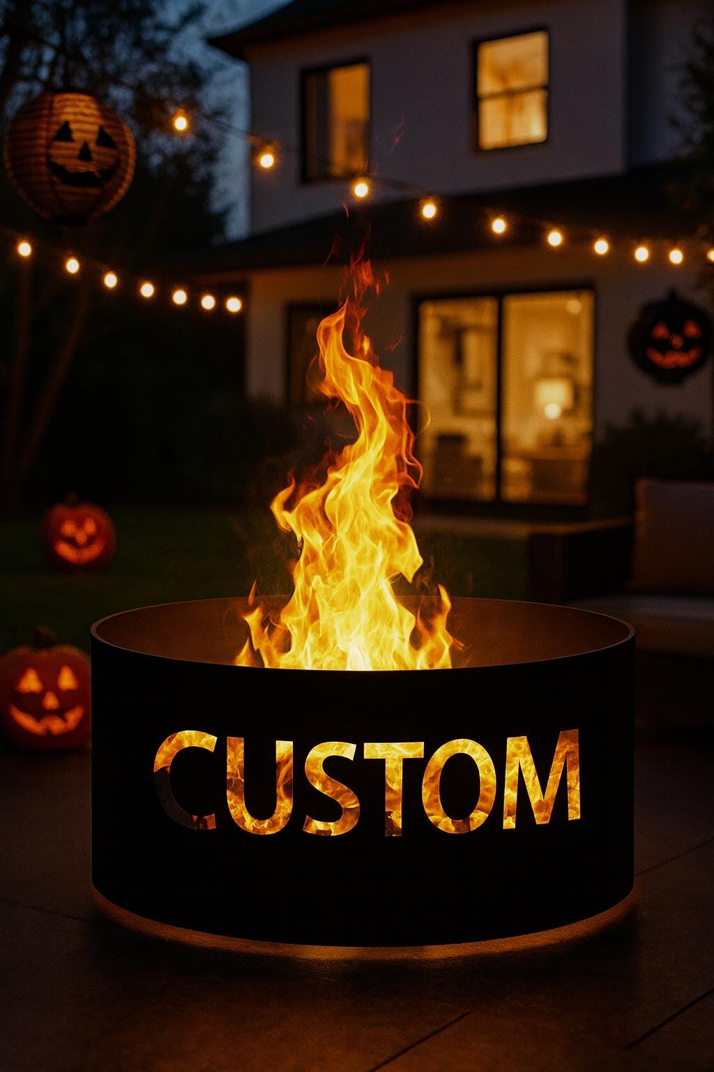 Custom Metal Fire Pit with Name or Logo, Personalized Fire Ring for Backyard, Outdoor Steel Firepit, Wood Burning Patio Pit