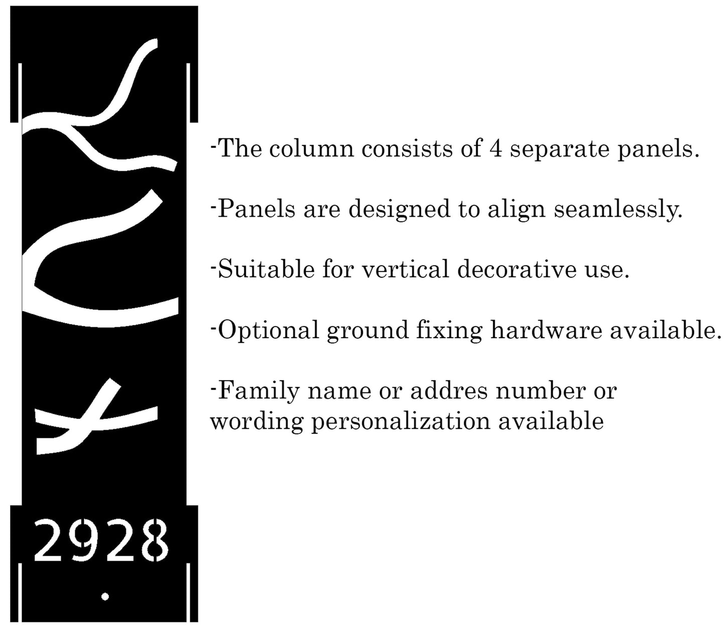 Metal Garden Address Column, Modern Steel Yard Pillar with Custom House Numbers