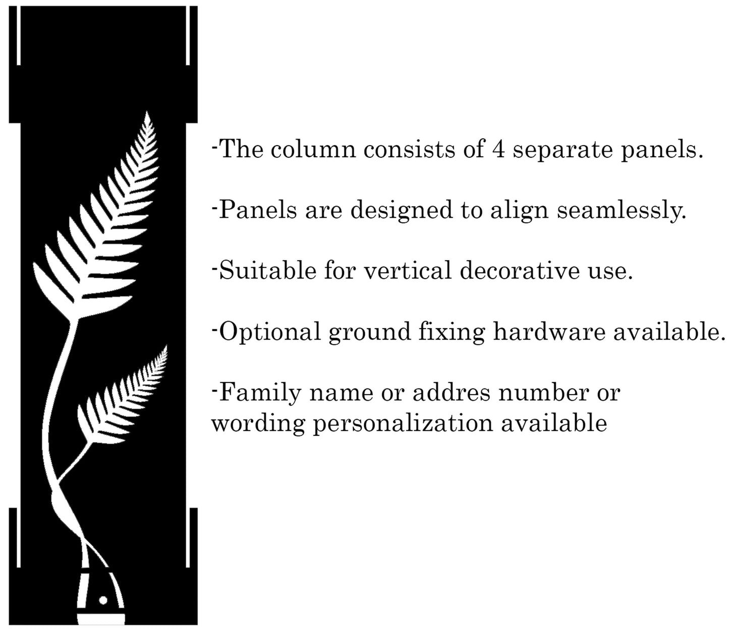 Metal Garden Column with Fern Cutouts, Light Casting Yard Art, Modern Outdoor Decor
