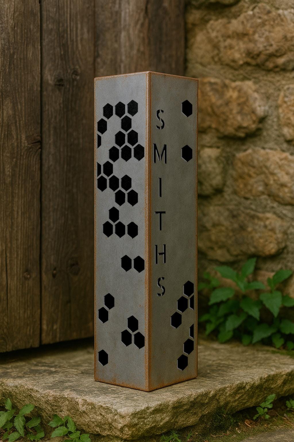 Valentine’s Day Gift for Him, House Number Column, Rustic Metal Address Post for Yard, Custom Outdoor Garden Sign, Raw Steel Address Pillar