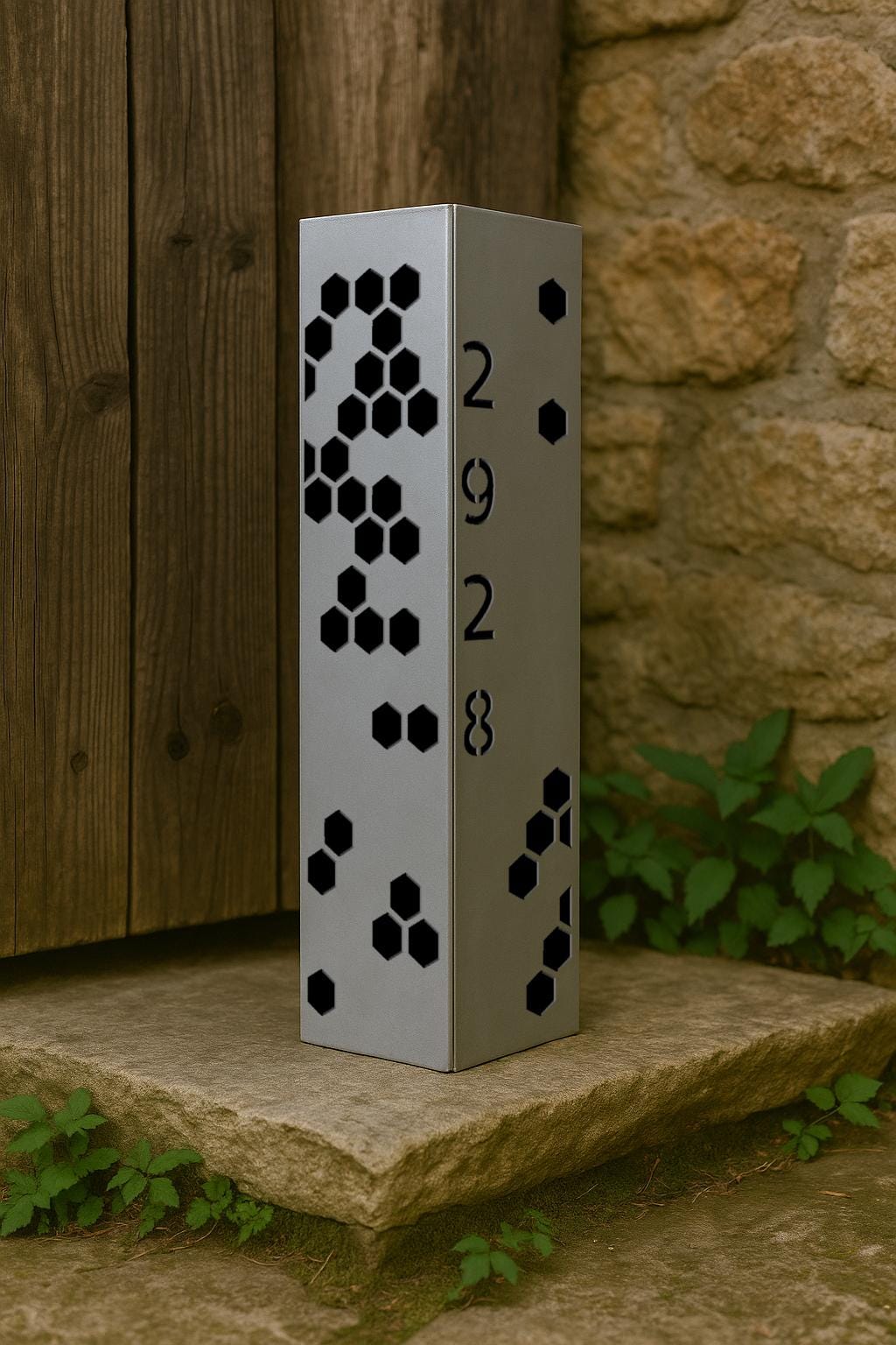 Metal House Number Column, Modern Address Pillar for Yard or Driveway, Illuminated Outdoor House Numbers, Custom Address Sign