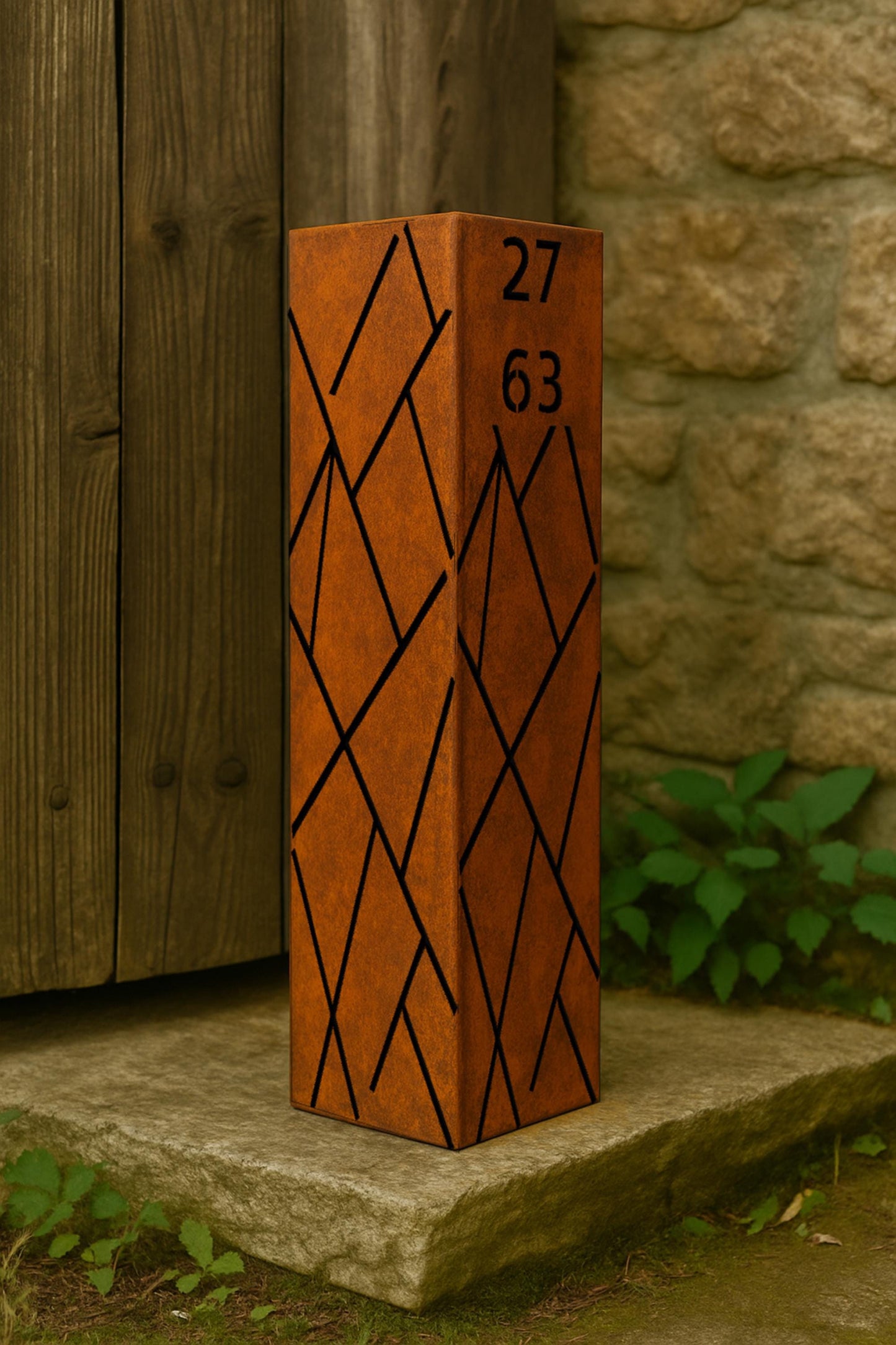 Modern Metal Garden Column, Geometric Light Cutout Yard Art, Outdoor Landscape Pillar, Steel Garden Decor