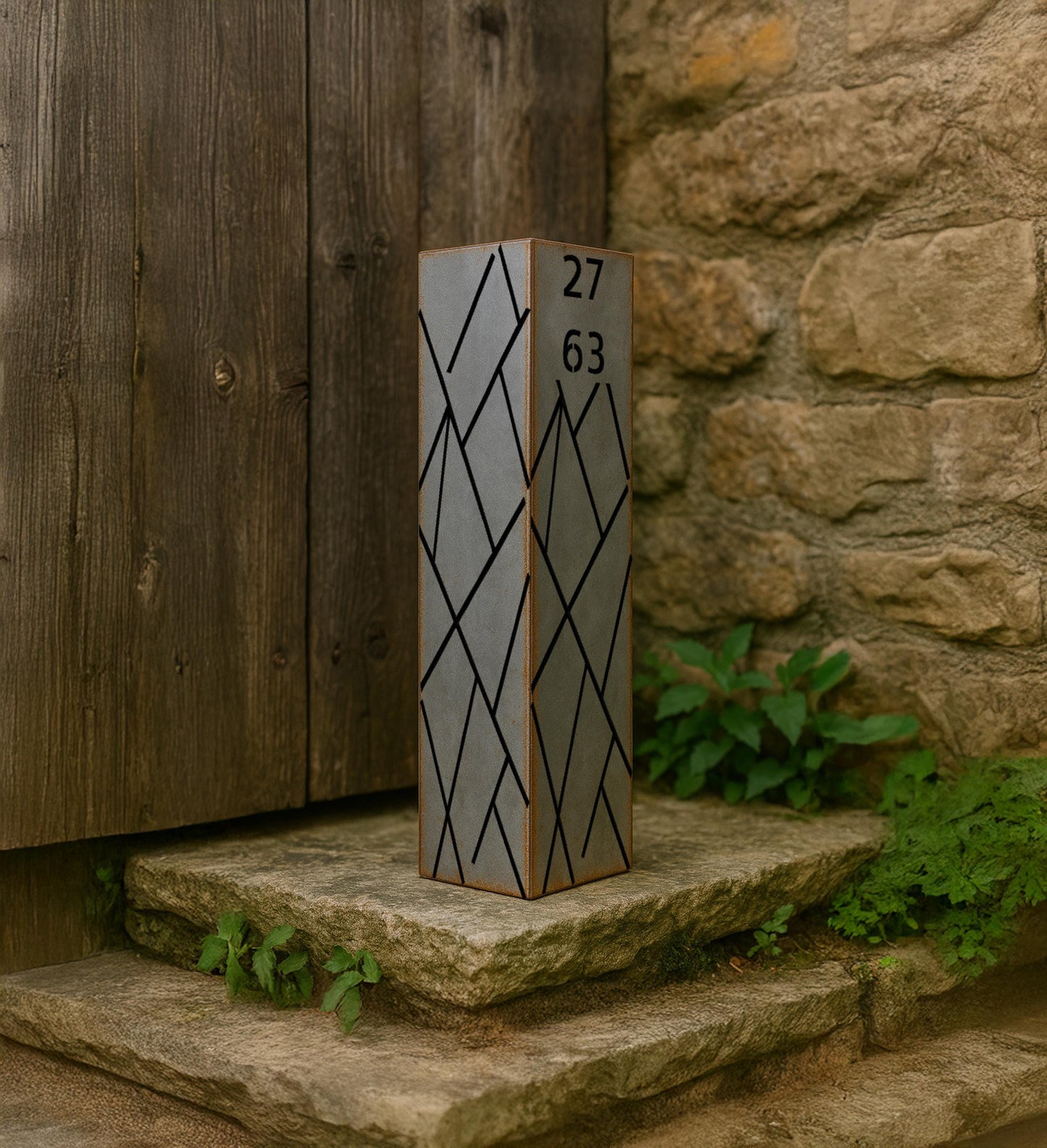 Modern Metal Garden Column, Geometric Light Cutout Yard Art, Outdoor Landscape Pillar, Steel Garden Decor