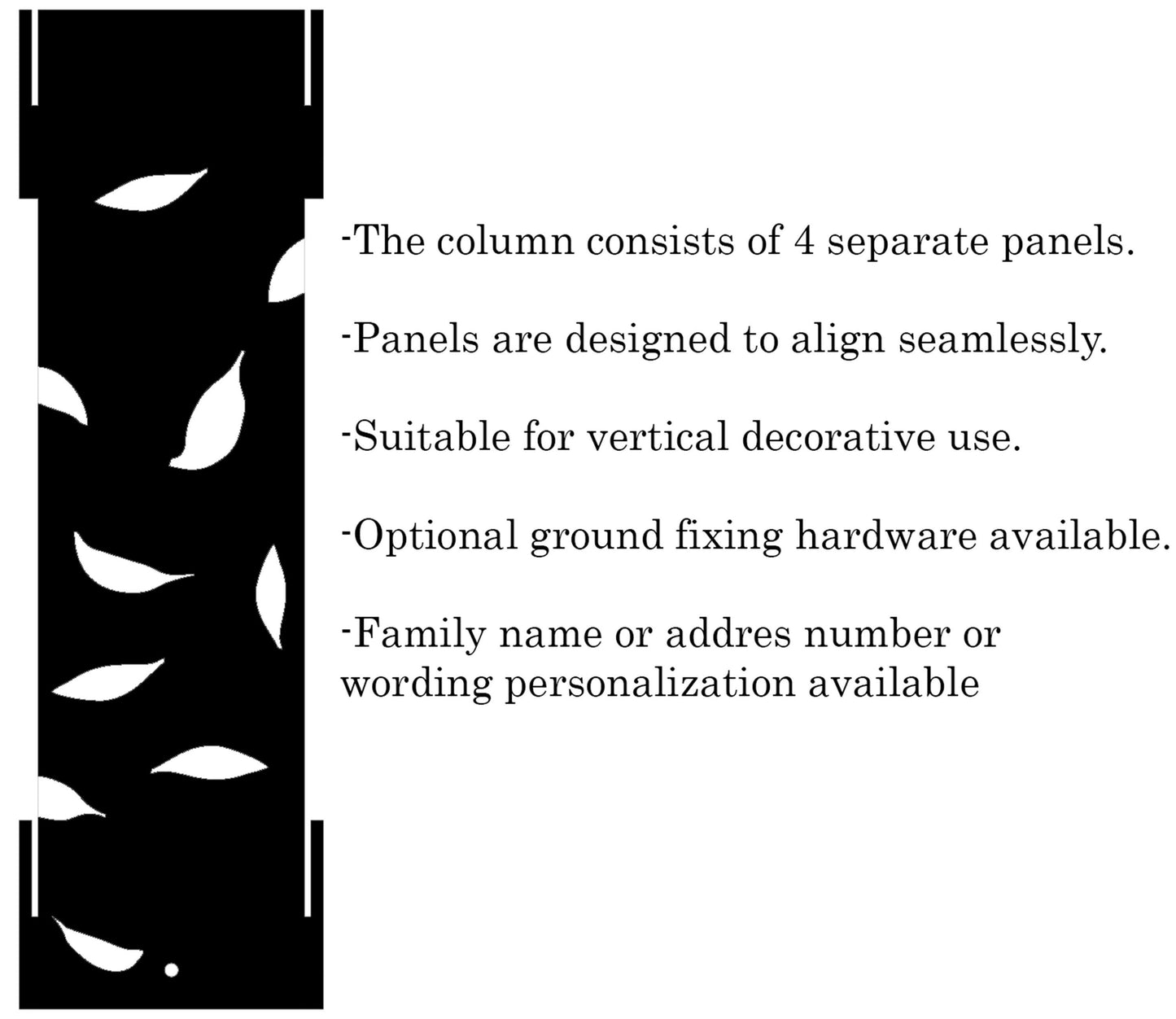Personalized Metal Garden Column, Leaf Cutouts, Rustic Address Light Post