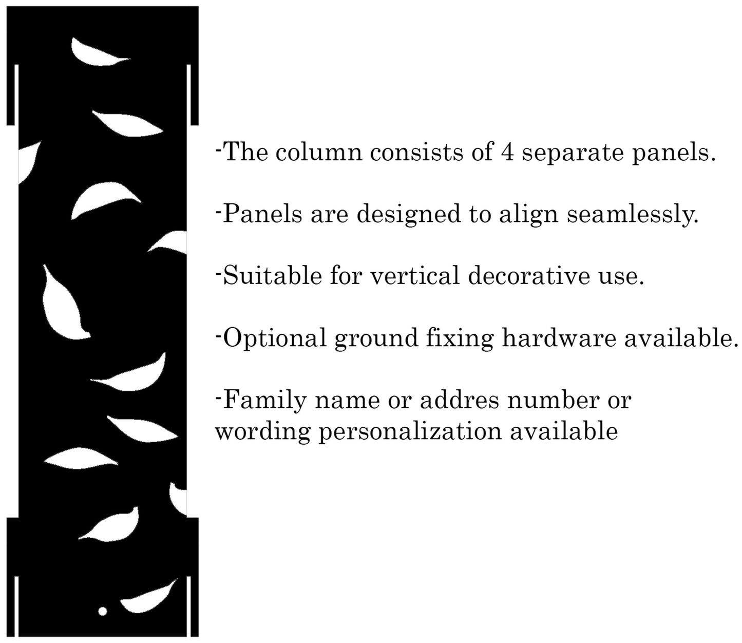 Personalized Metal Garden Column, Leaf Cutouts, Rustic Address Light Post